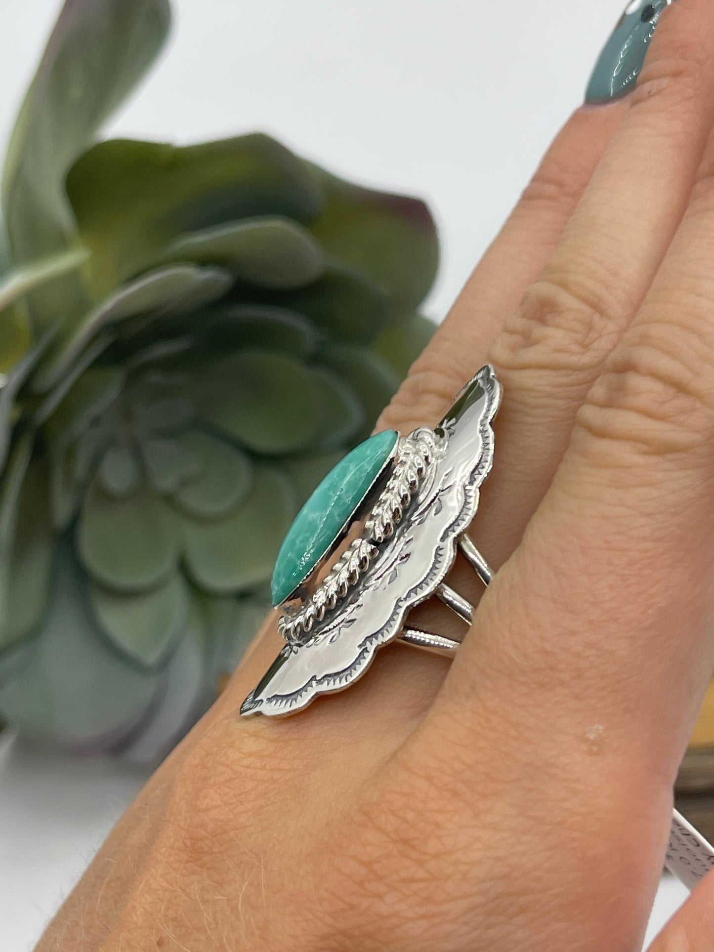 7.0 Kingman Turquoise Concho Ring by Charlene Yazzie, Navajo