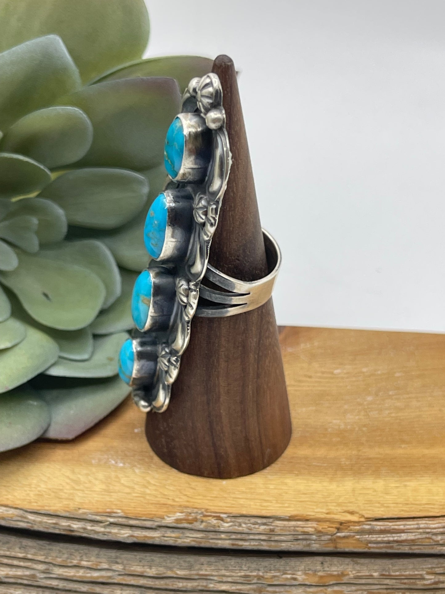 8.0 4 stone Turquoise Ring by Jeff James Jr, Navajo