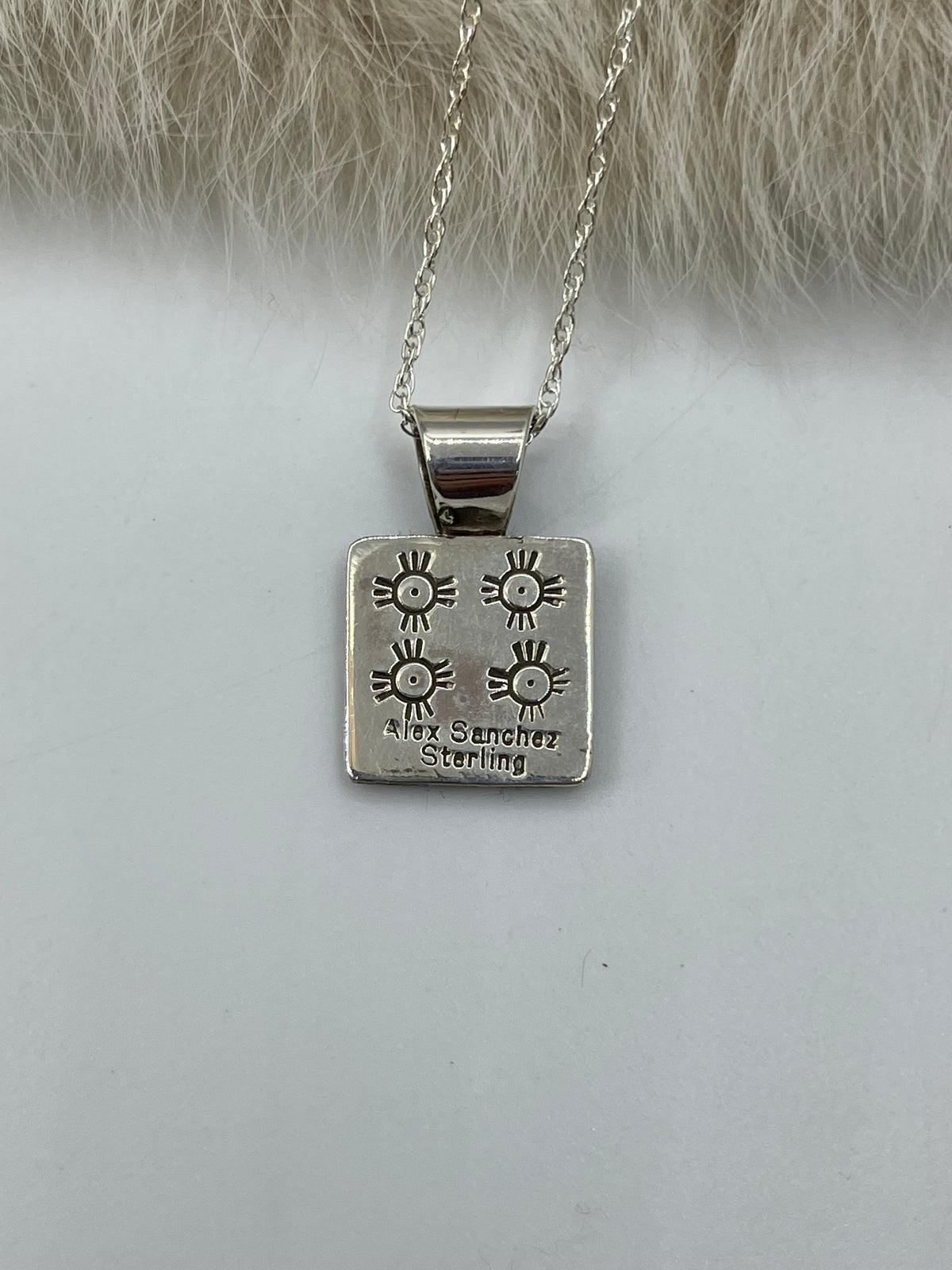 18” Necklace with Mini Bear Petroglyoph Pendant by Alex Sanchez, Navajo