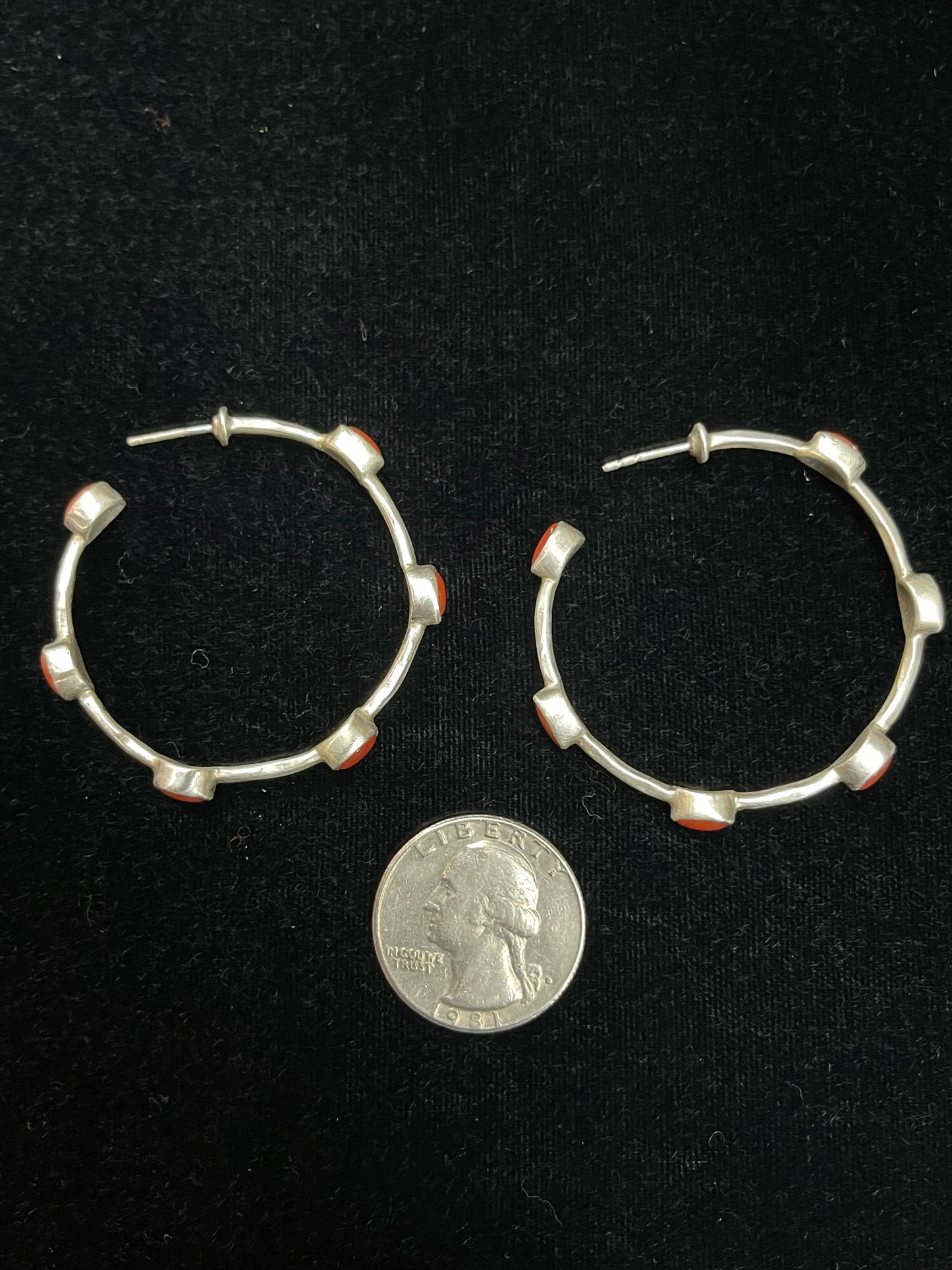 Post Hoop Earrings with Coral Stones