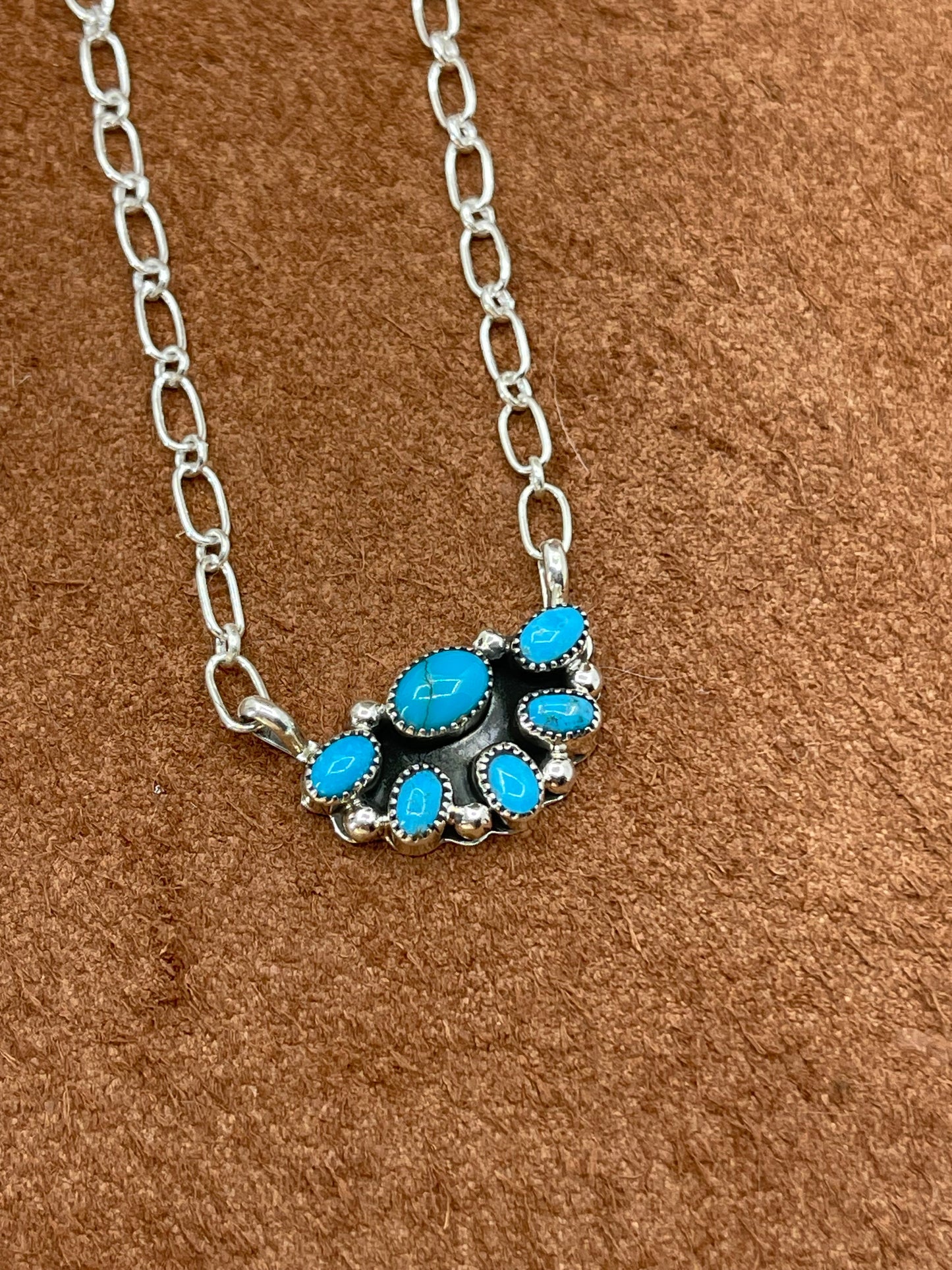 Dainty 19" Turquoise Half Cluster Necklace by Suzanna Johnson, Navajo