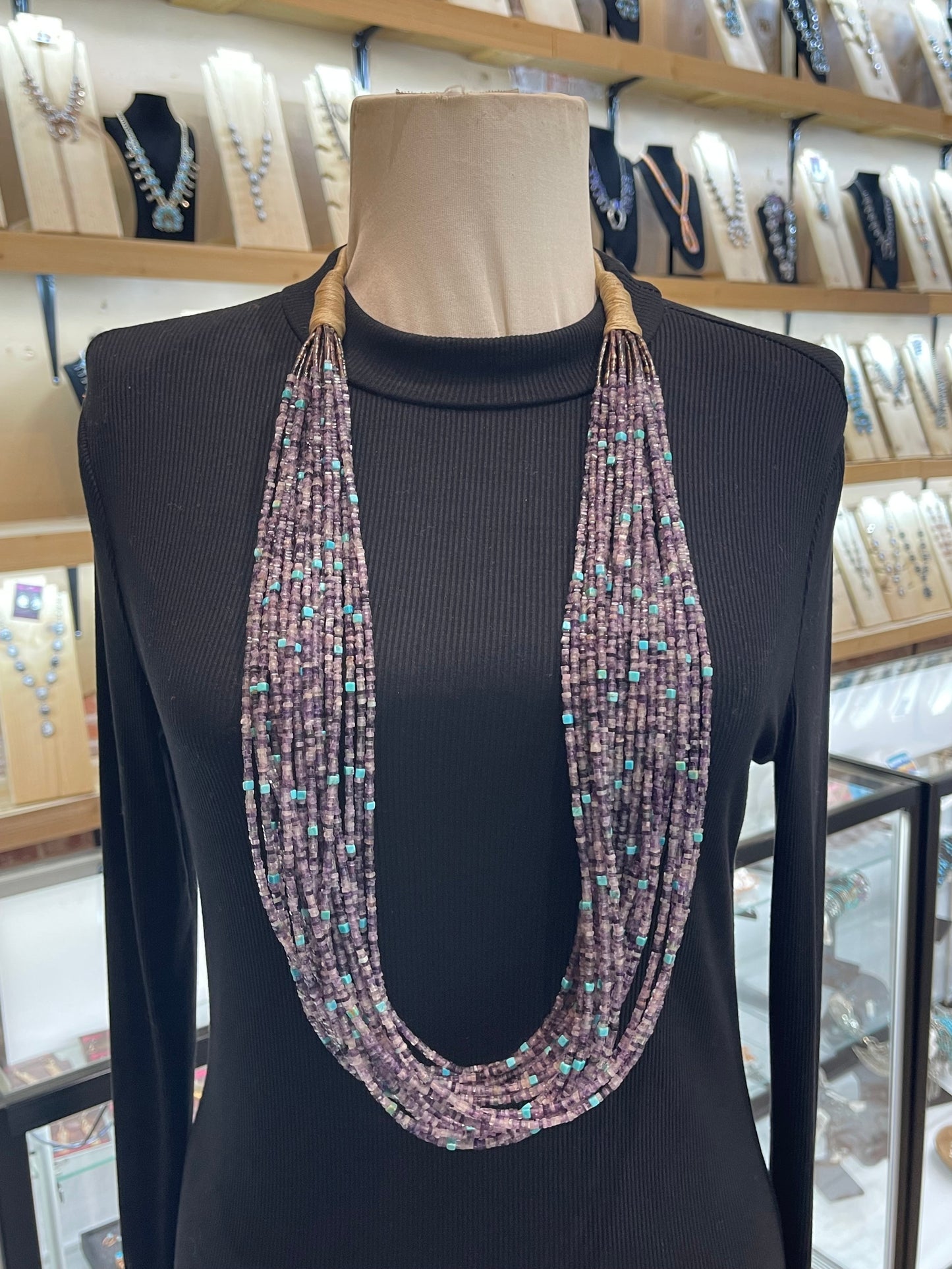 36" Strand Charoite & Turquoise Necklace by Jolene Bird, Santo Domingo