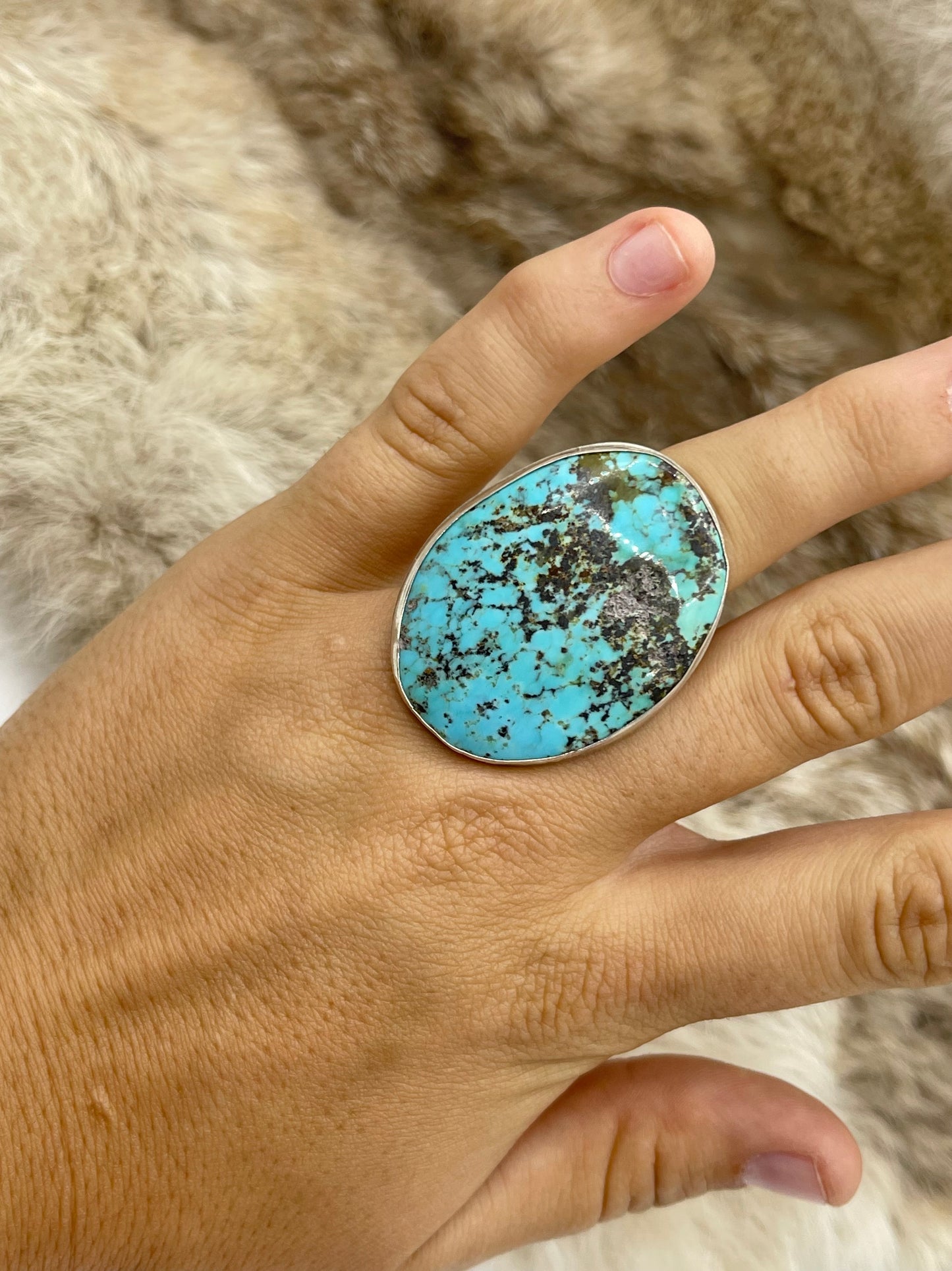 7.5 #8 Turquoise Ring by Carrie Cannon, Kiowa