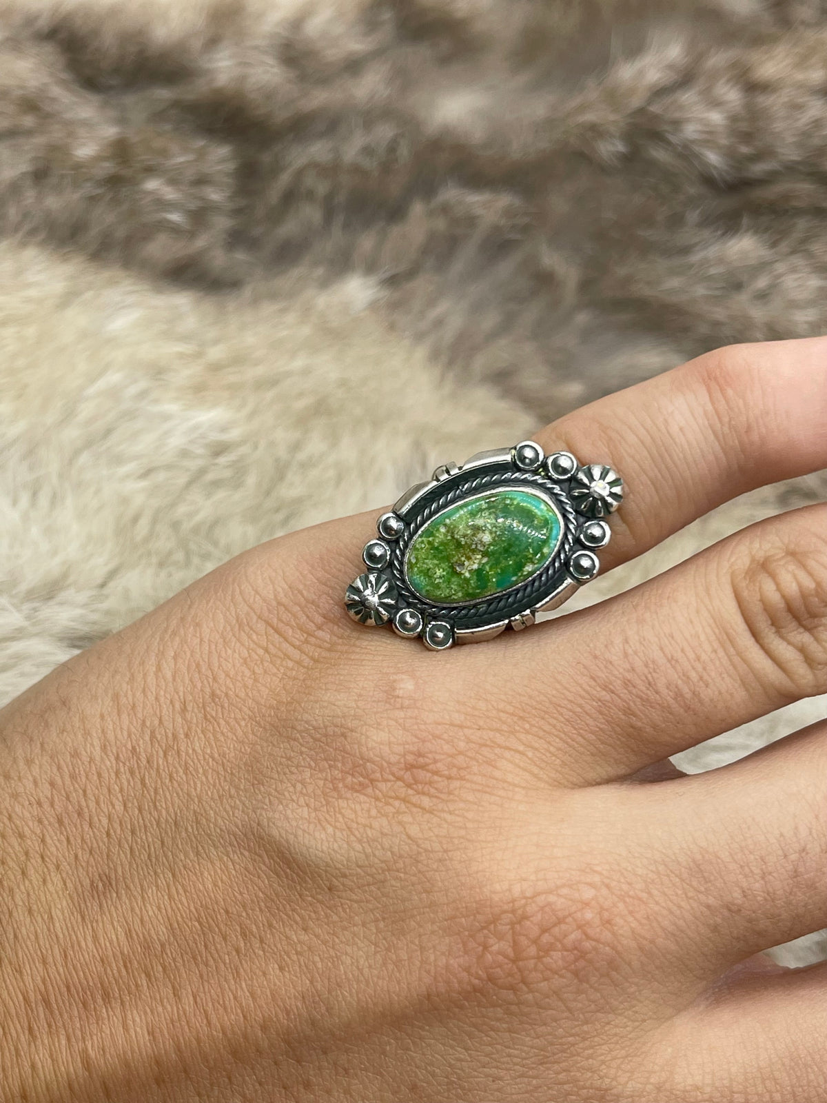 7.5 Sonoran Gold Turquoise Ring by Marita Benally, Navajo