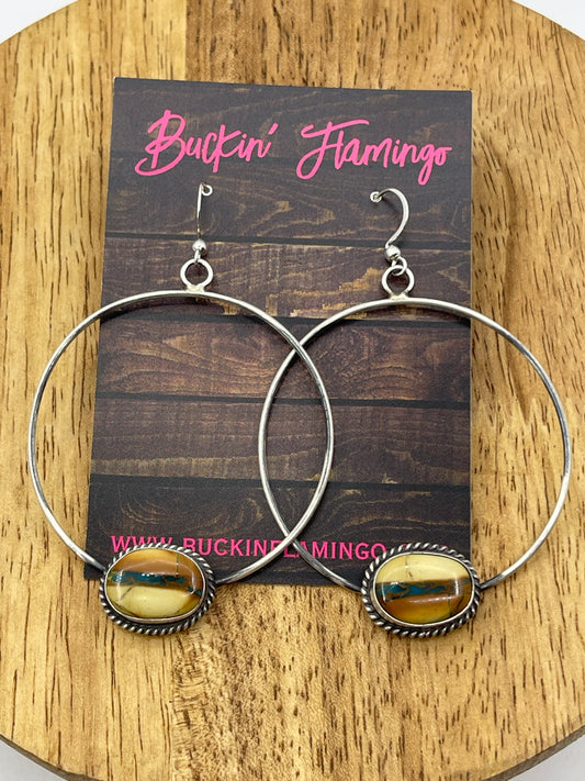 Royston Ribbon Turquoise Dangle Hoop Earrings by Elouise Kee, Navajo