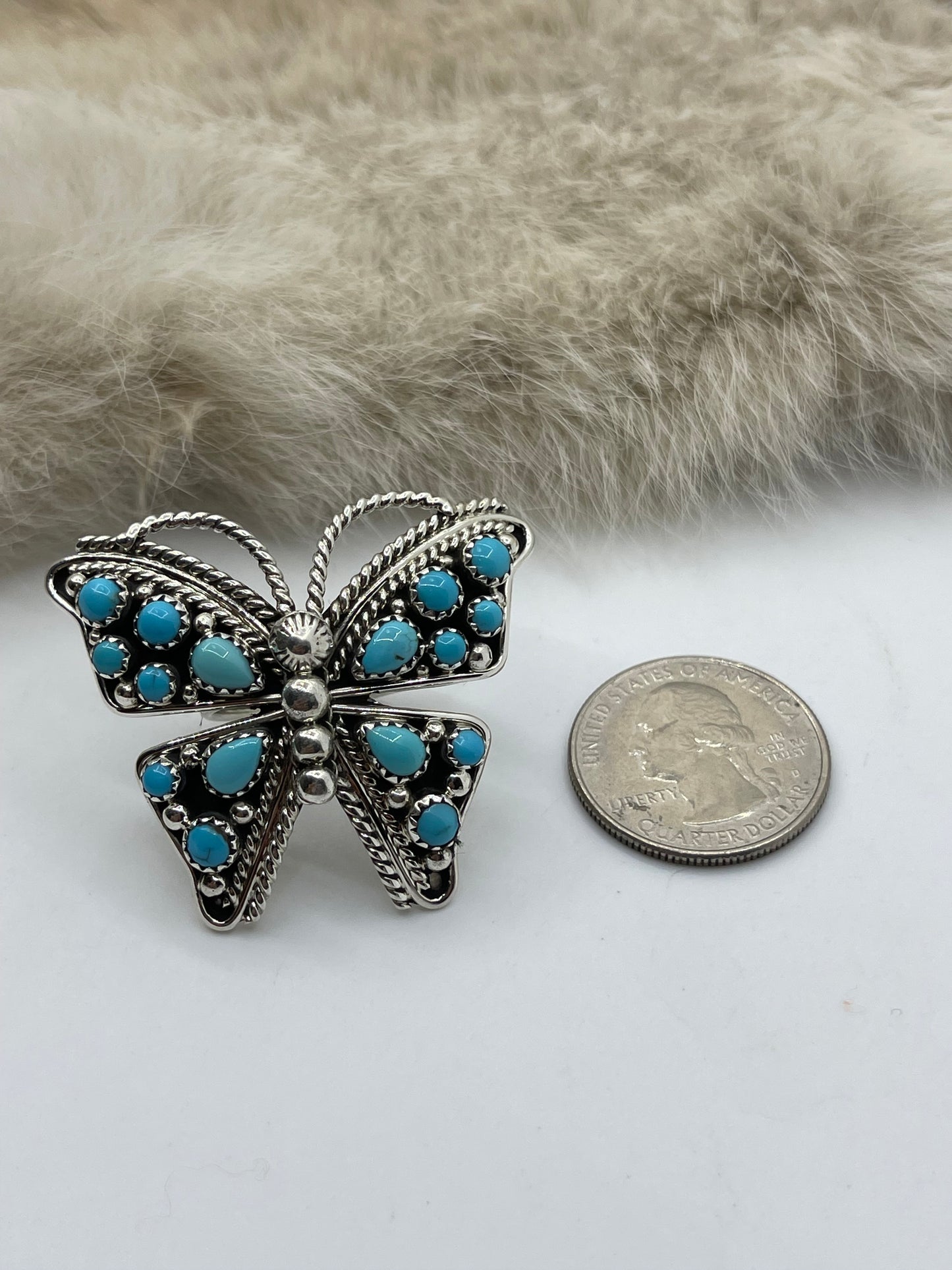 Adjustable 7.0 - 9.0 Turquoise Butterfly Ring by Tina Jones, Navajo