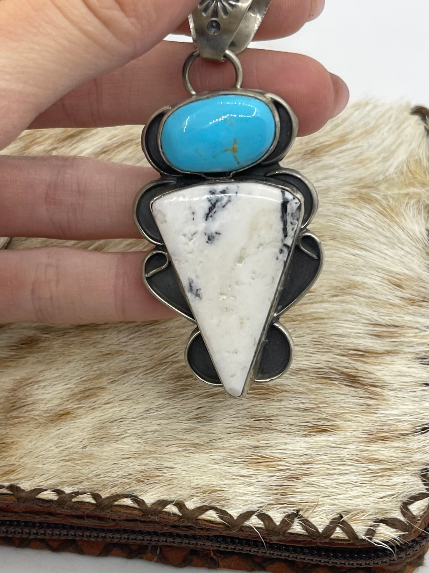 White Buffalo and Turquoise Pendant by Terrel Nez Sr., Navajo