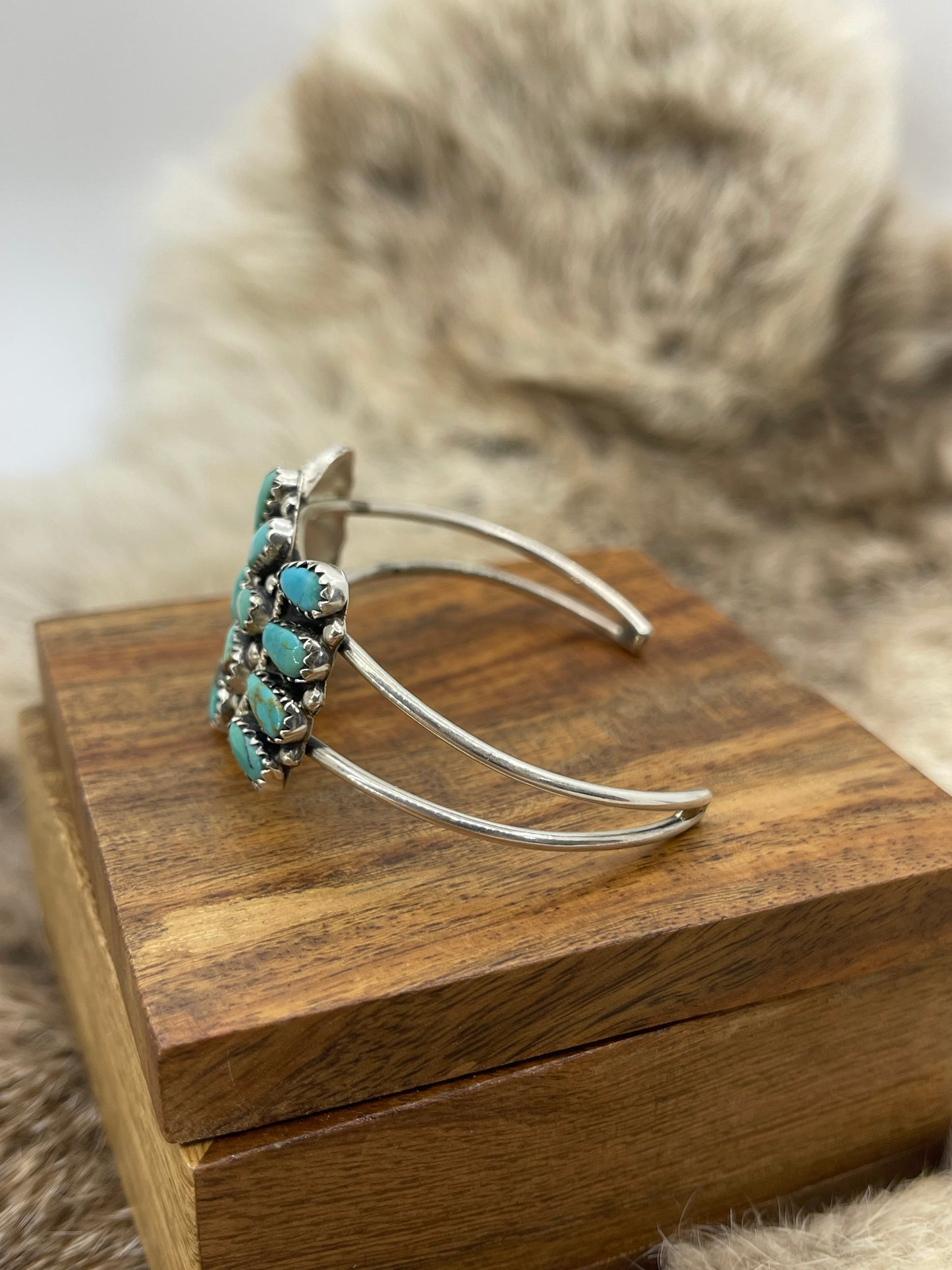 4.5" - 5.75" Turquoise Cluster Cuff by Zeita Begay, Navajo