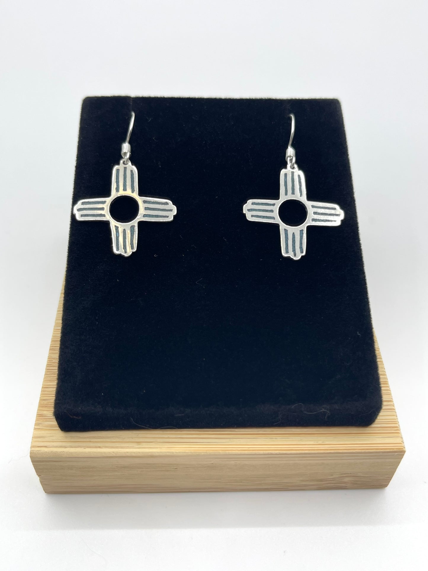Sterling Silver Inlay Zia Symbol Dangle Earrings by Zia