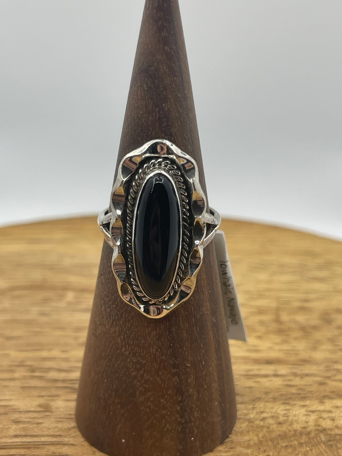 6.0 Black Onyx Oval Ring by Samuel Yellowhair, Navajo