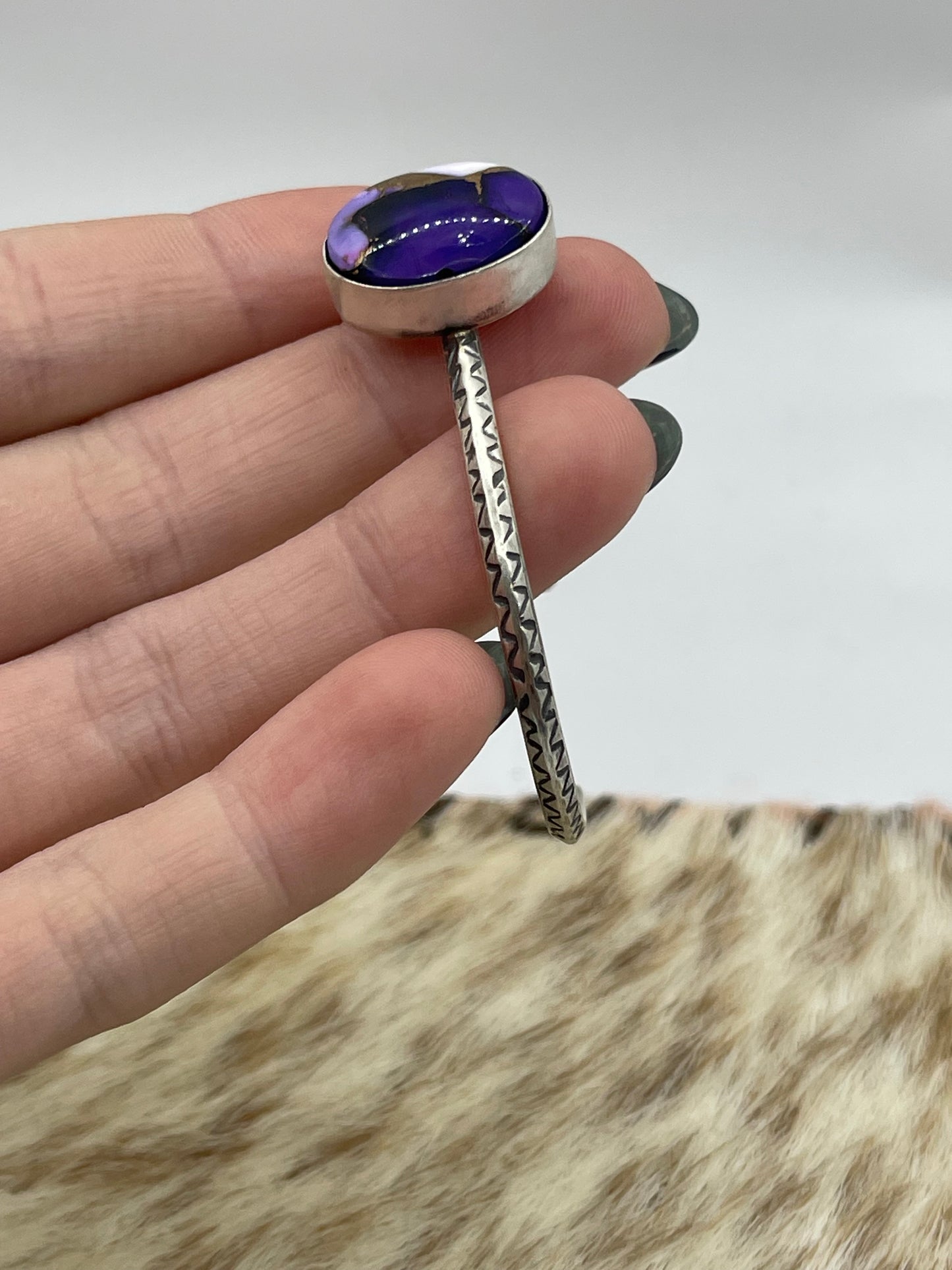 5.5” - 7" Lavender Dahlia Oval Cuff by Donovan Skeets, Navajo