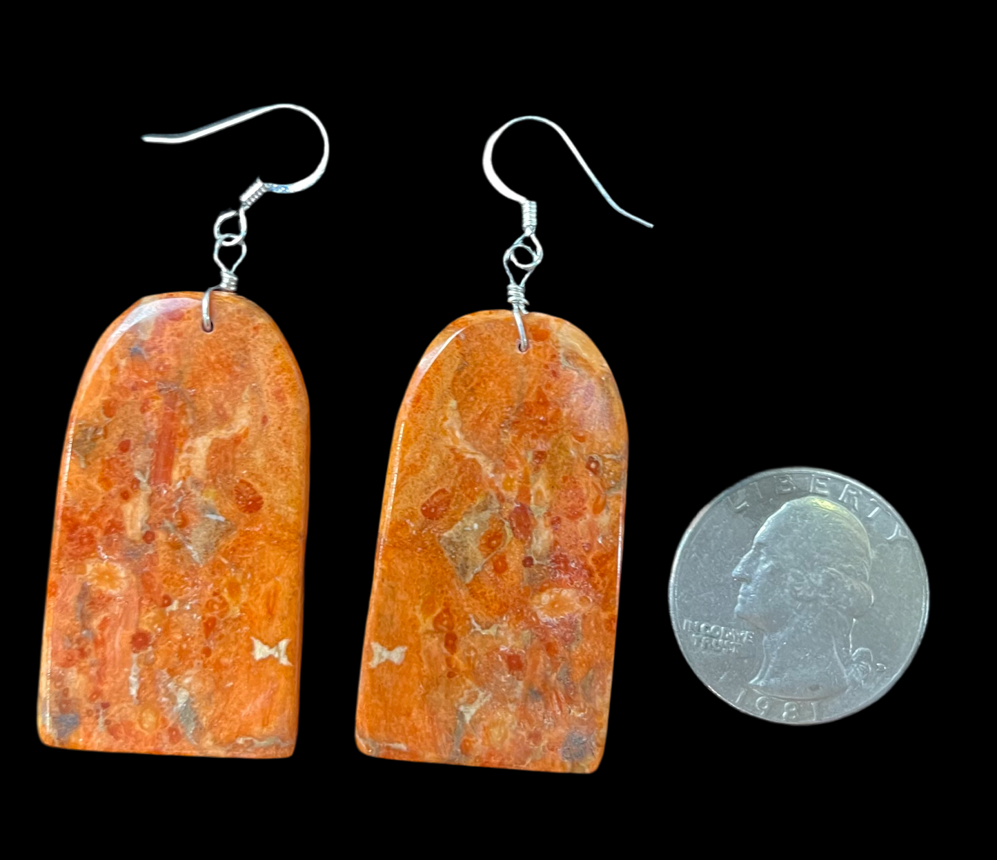 Apple Coral Slab Earrings by Joe Garcia, Santo Domingo