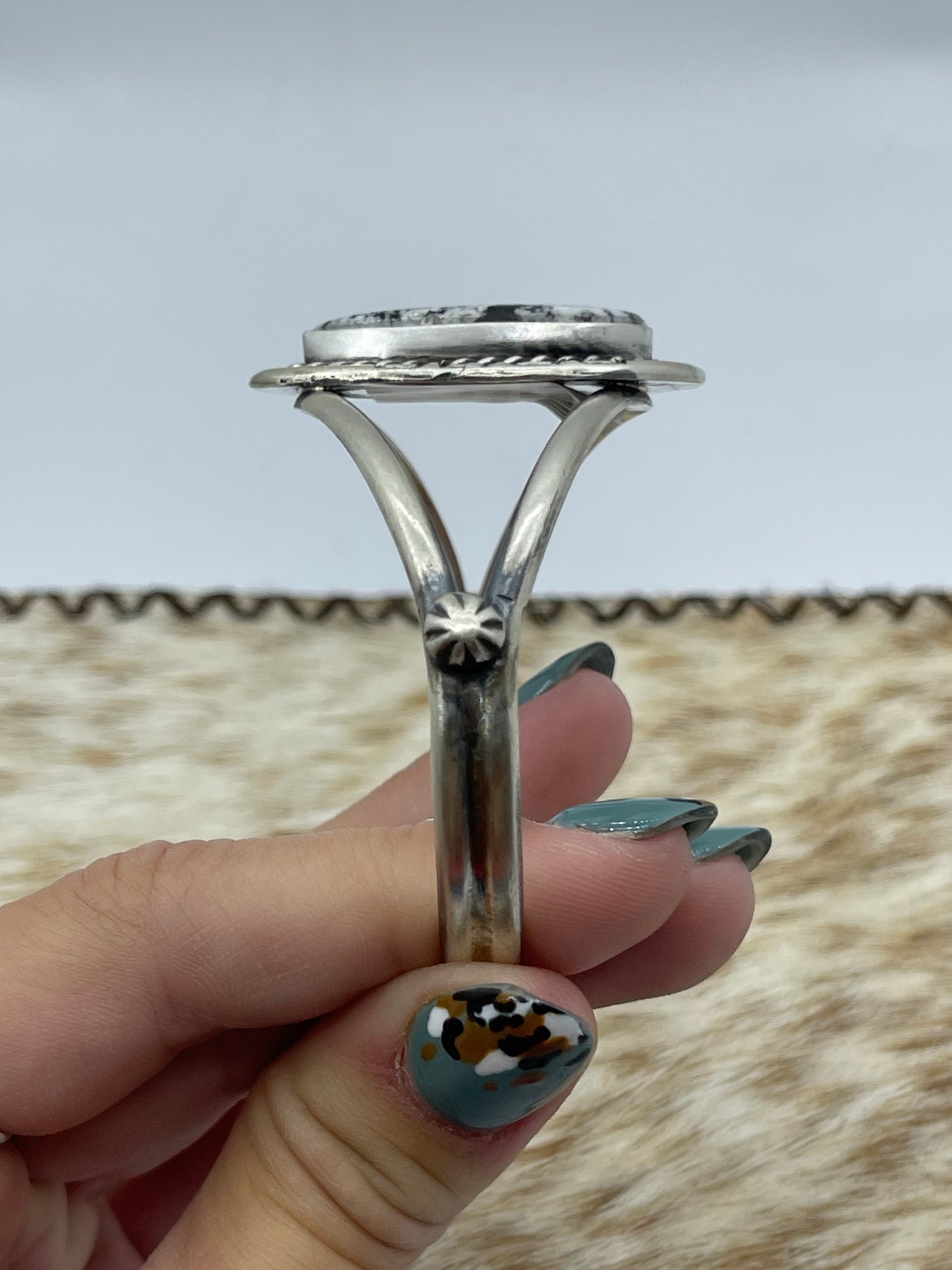 5 1/2"-7 1/2" White Buffalo Teardrop Cuff by Johnny Dixon, Navajo
