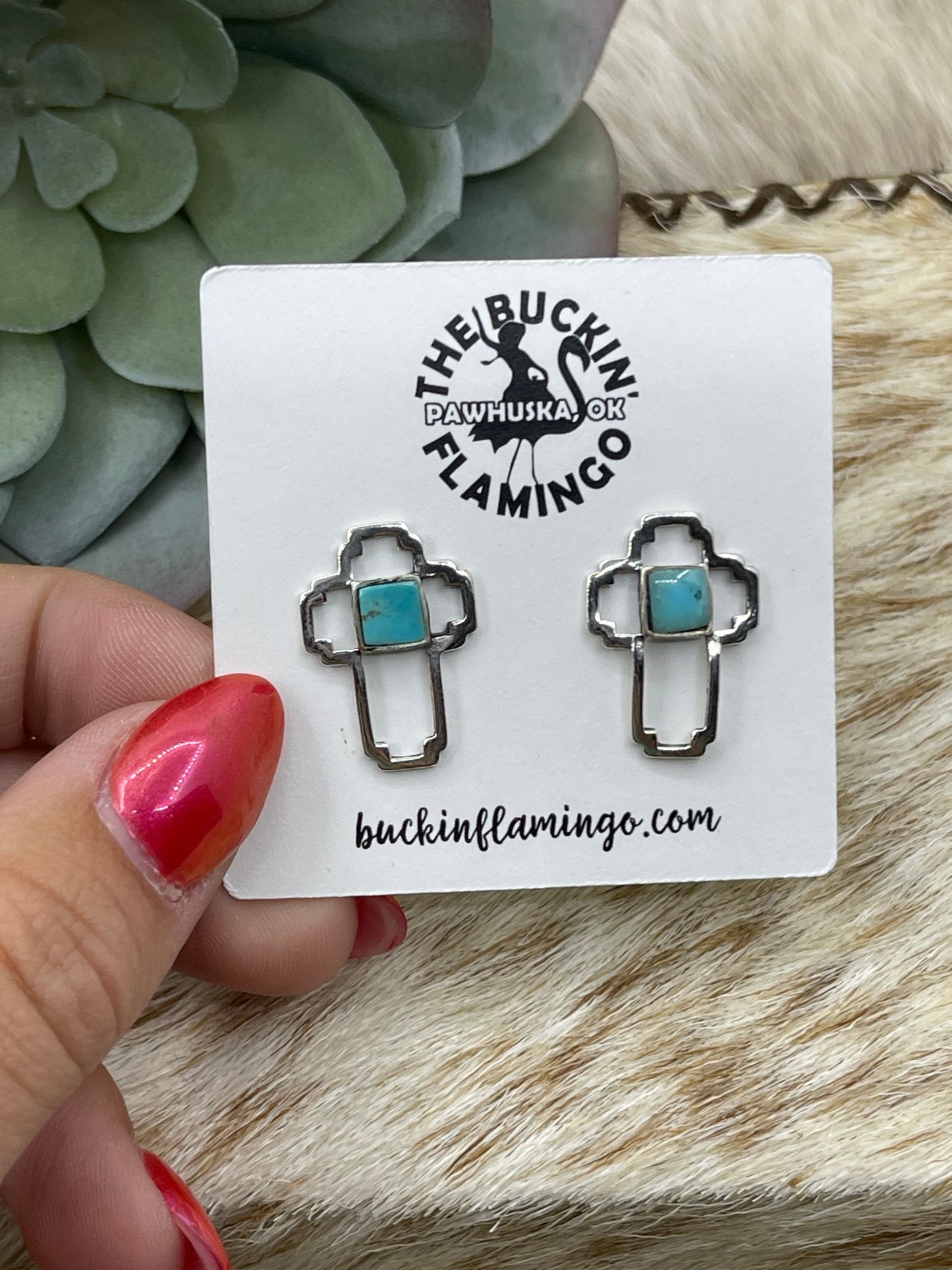 Turquoise Inlay Cross Post Earrings