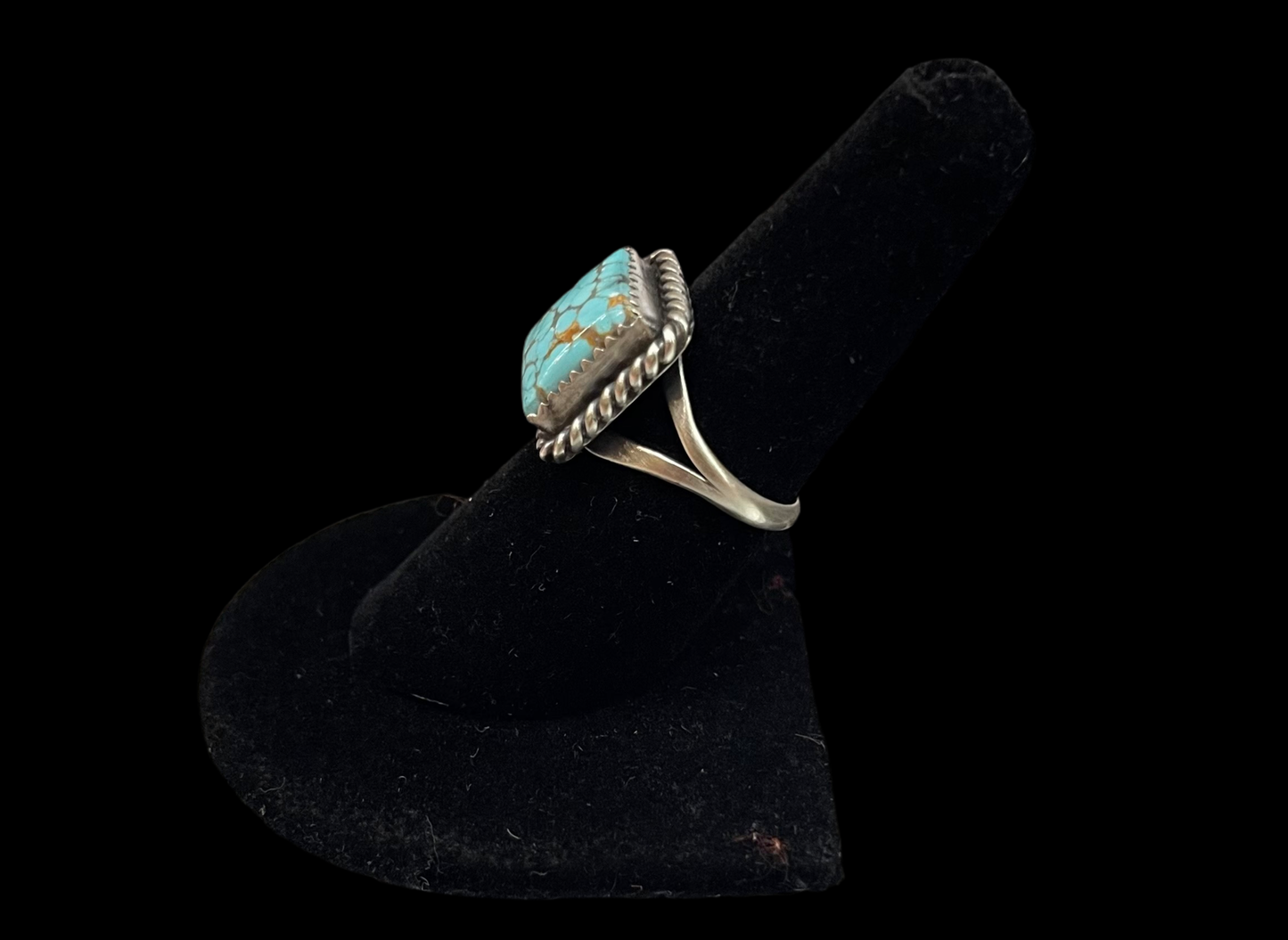 8.0 Kingman Turquoise Square Ring by Freda Martinez, Navajo