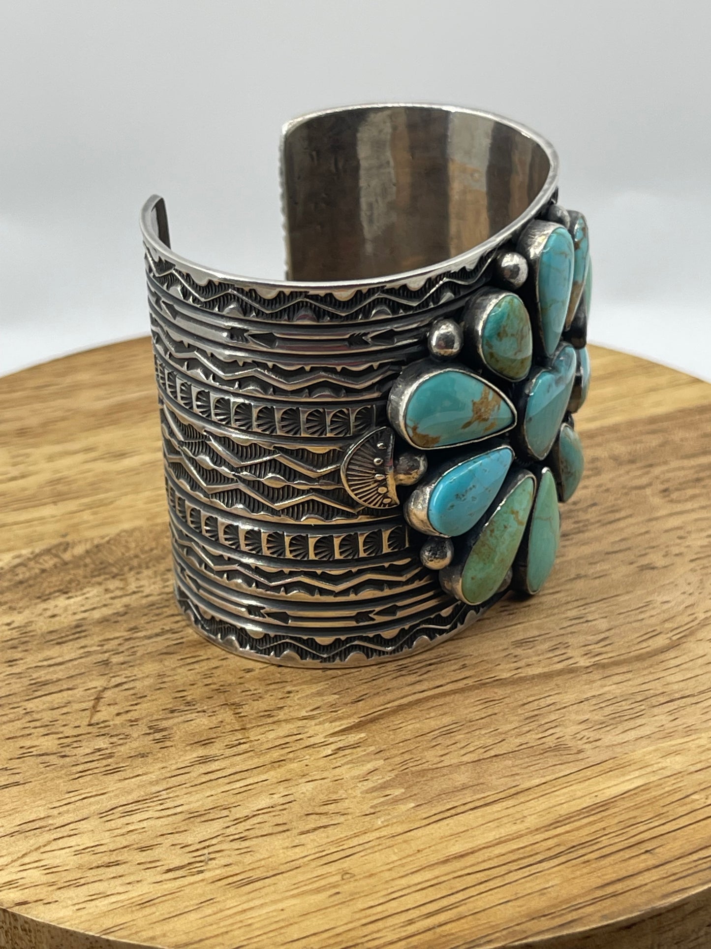 Kingman Turquoise Heart Cluster Cuff by Sunshine Reeves, Navajo