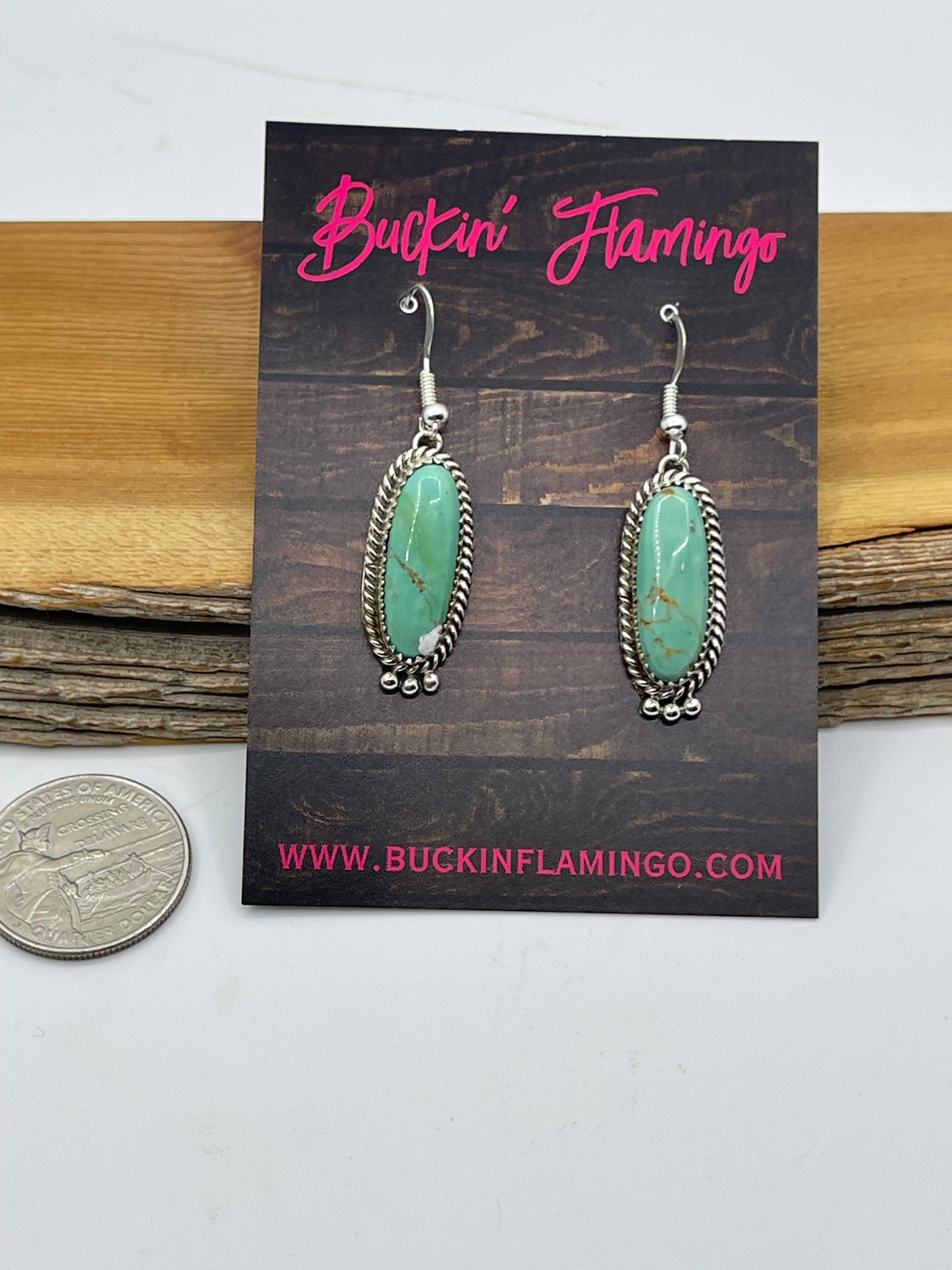 Kingman Turquoise Oval Dangle Earrings by Trish Largo, Navajo