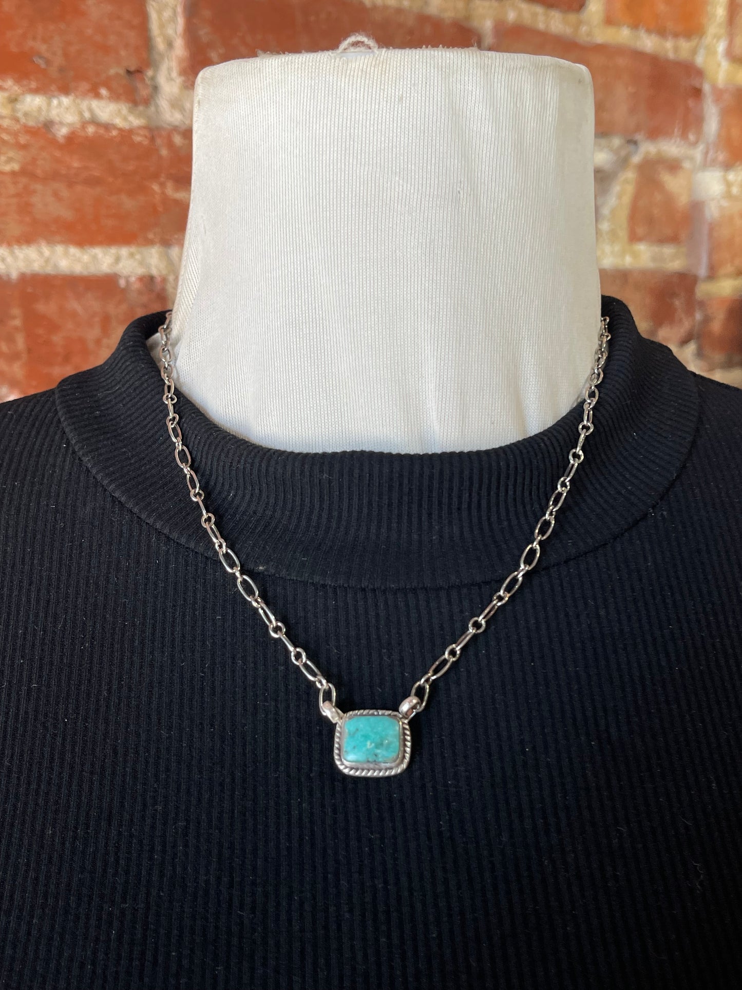 16" Tiny Turquoise Bar Necklace with Rope Border (Matrix Varies)