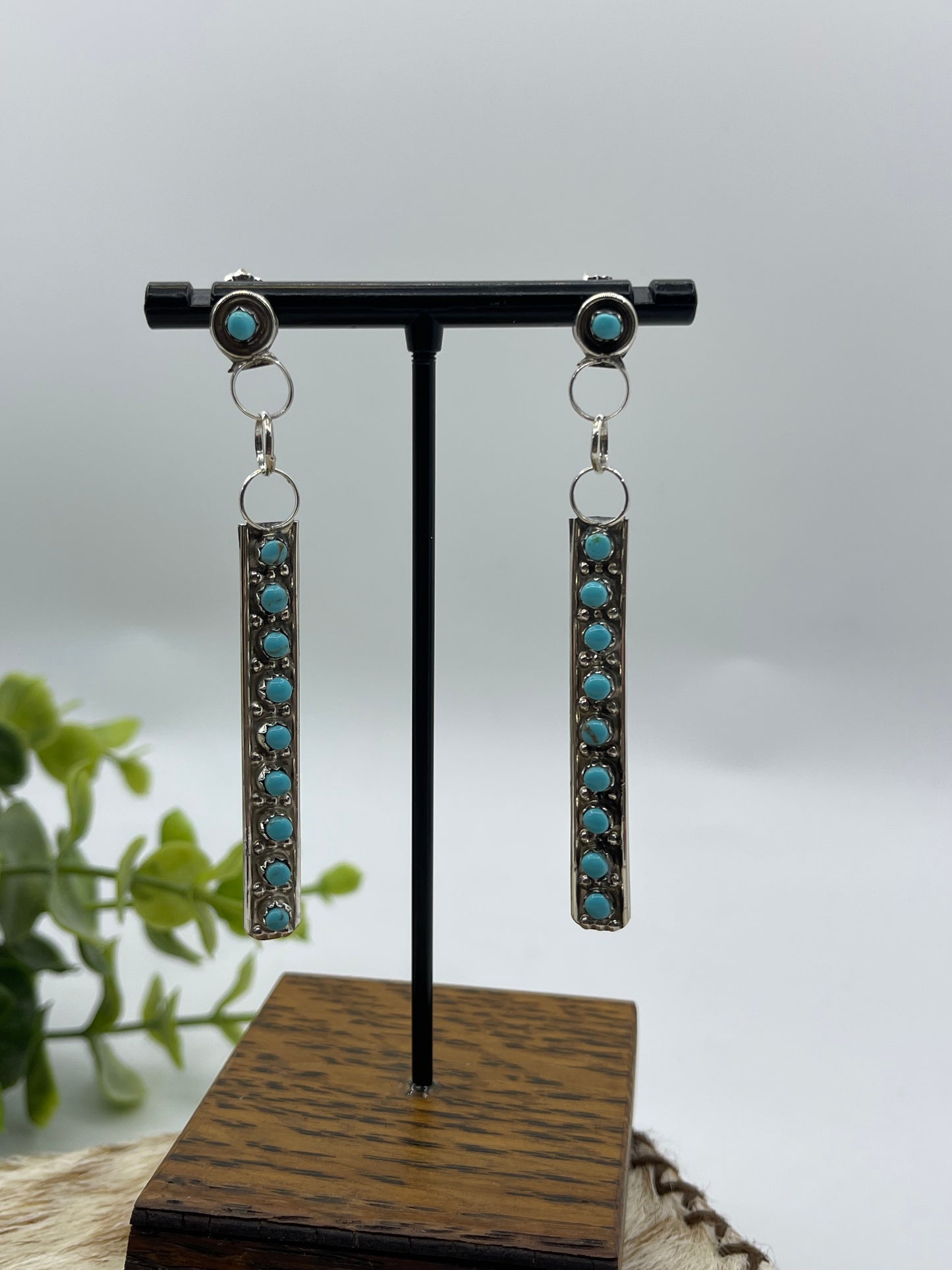 Zuni Snake Eye Long Dangle Earrings by Joan Cheama, Zuni