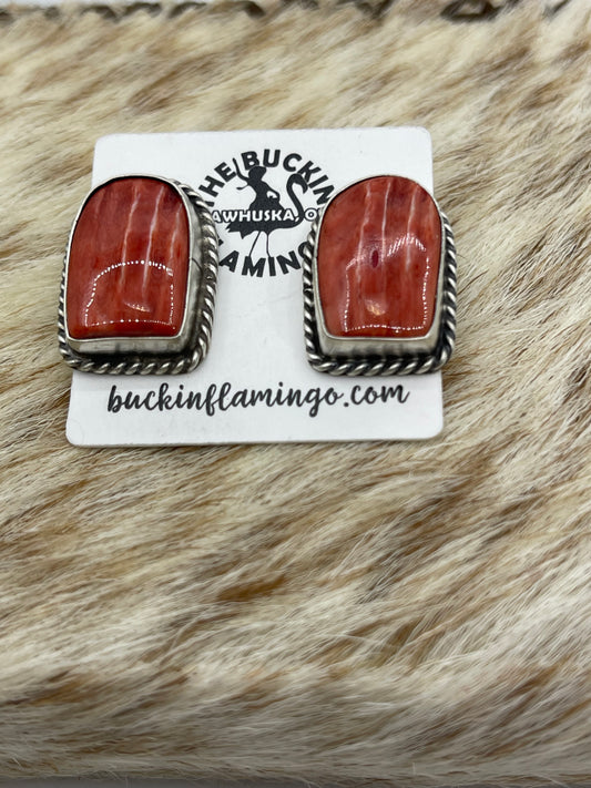 Spiny Oyster Top Post Earrings by Chassity Belone, Navajo