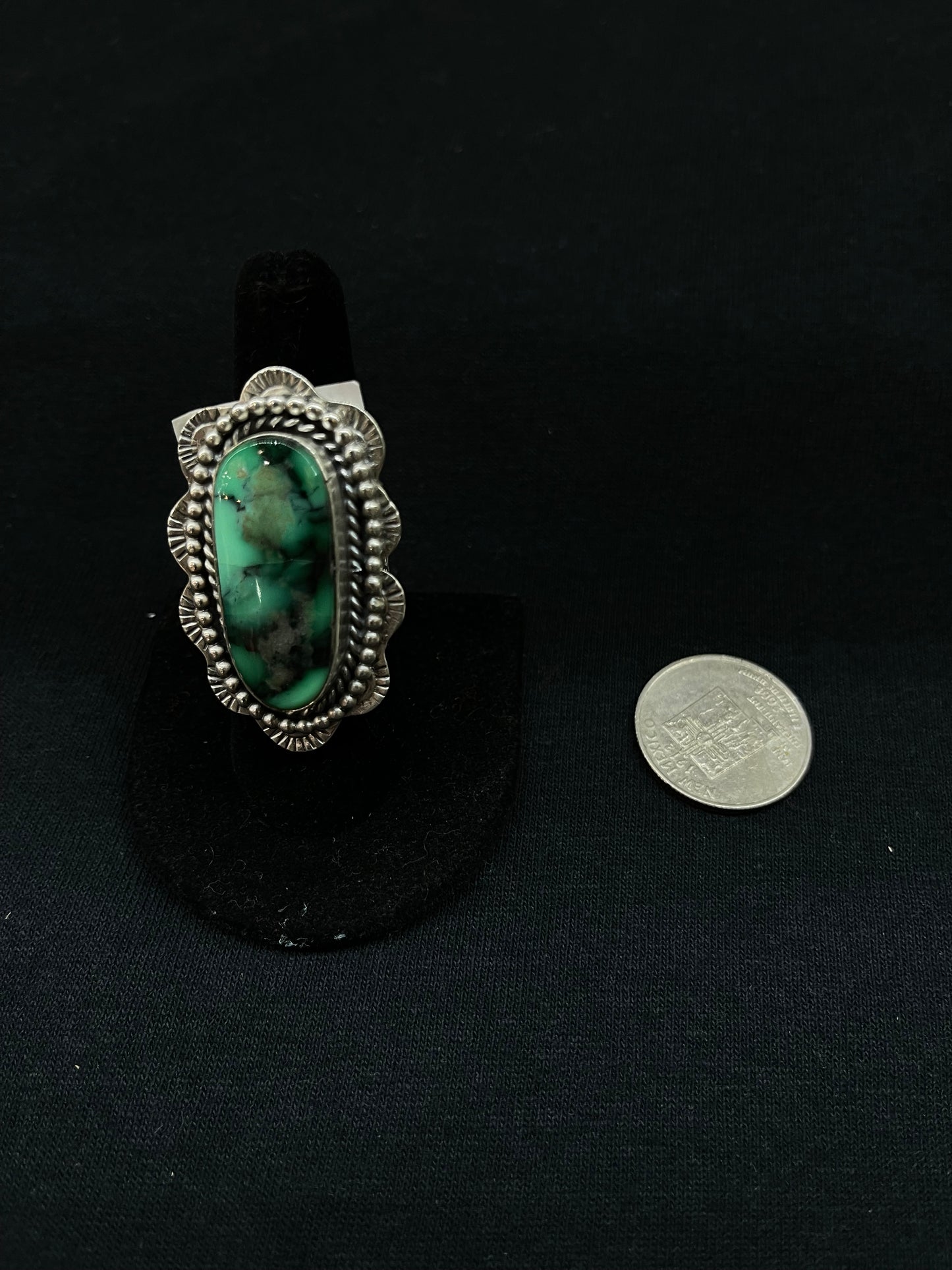 Adjustable Emerald Rose Turquoise Oval Ring by Zia