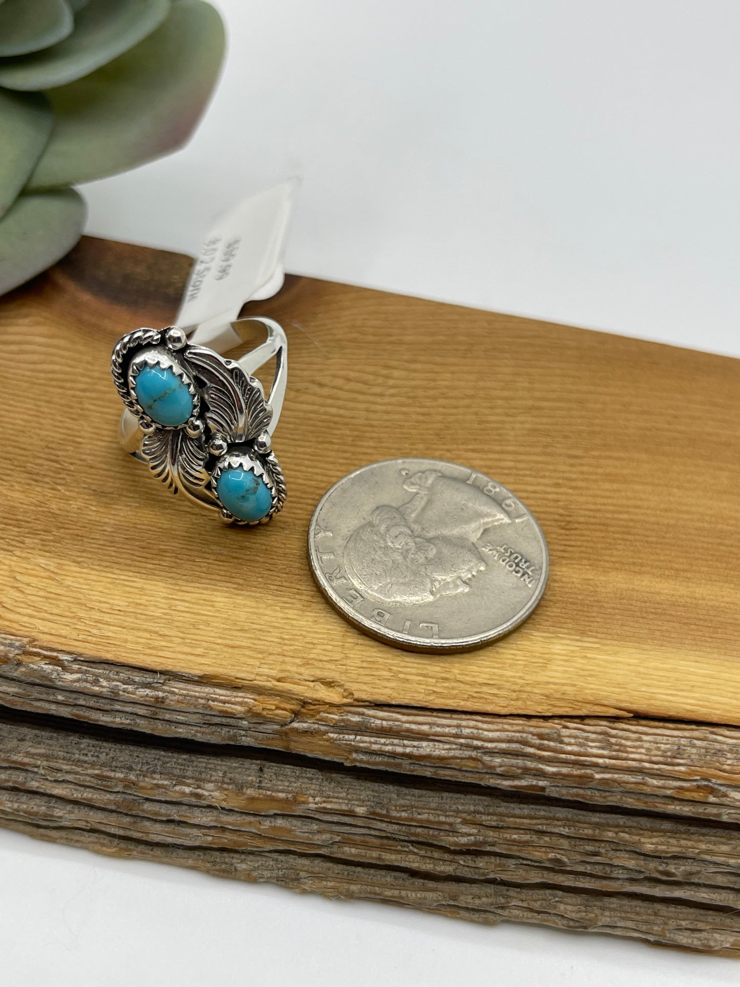 7.5 2 Stone Turquoise Ring by Robert Martinez, Navajo