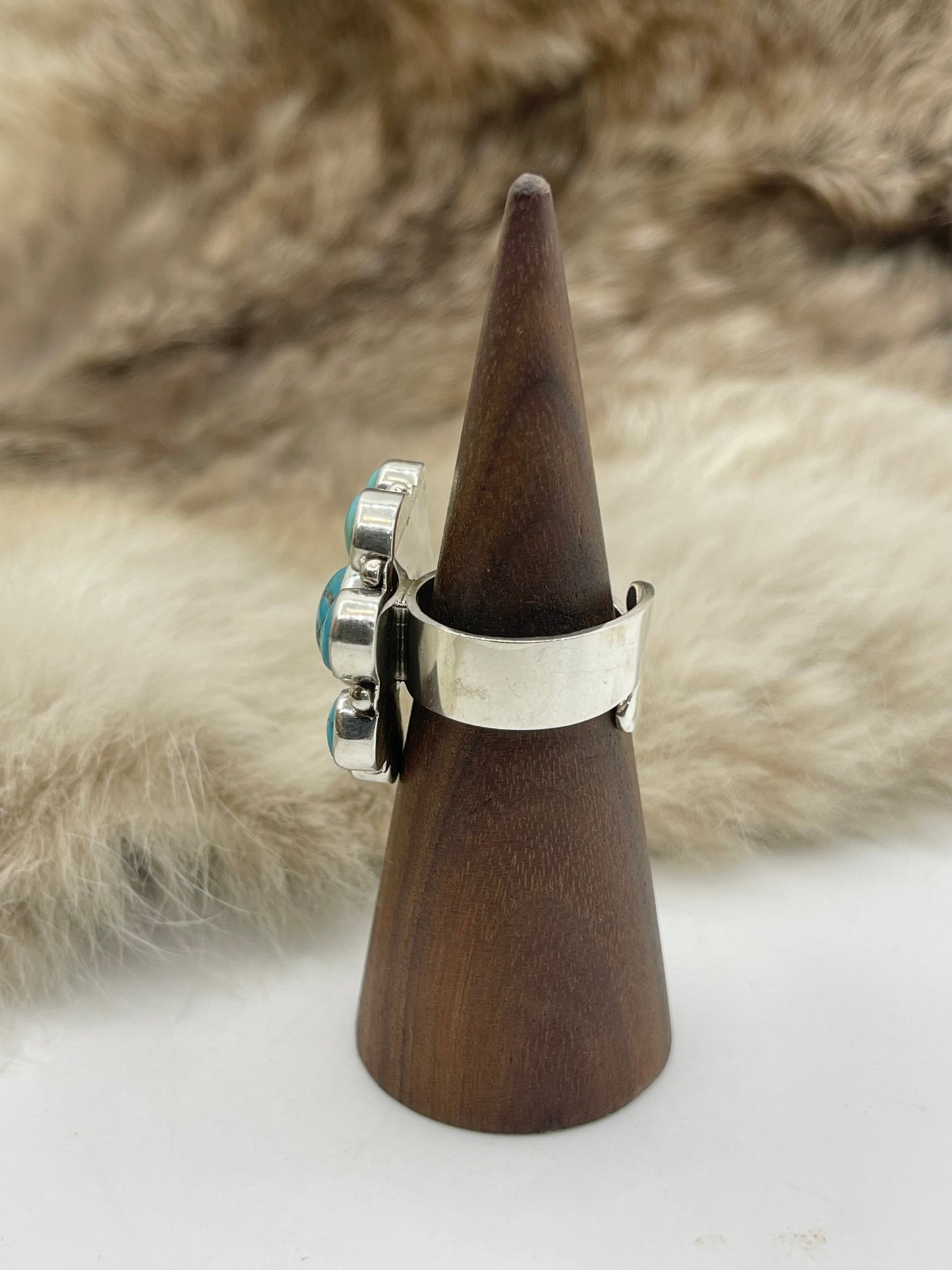 Adjustable 5.5-8.0 Sleeping Beauty Turquoise Cluster Ring