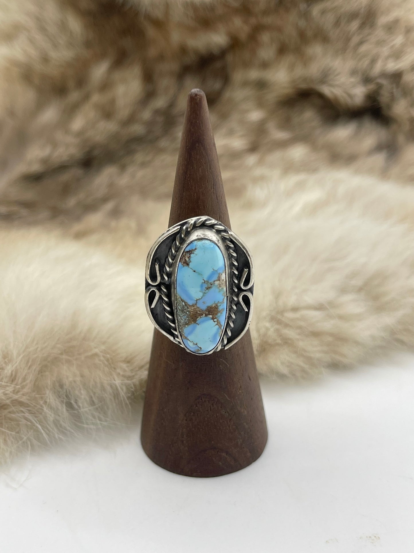 7.0 Golden Hills Turquoise Ring by Gilbert Nez, Navajo