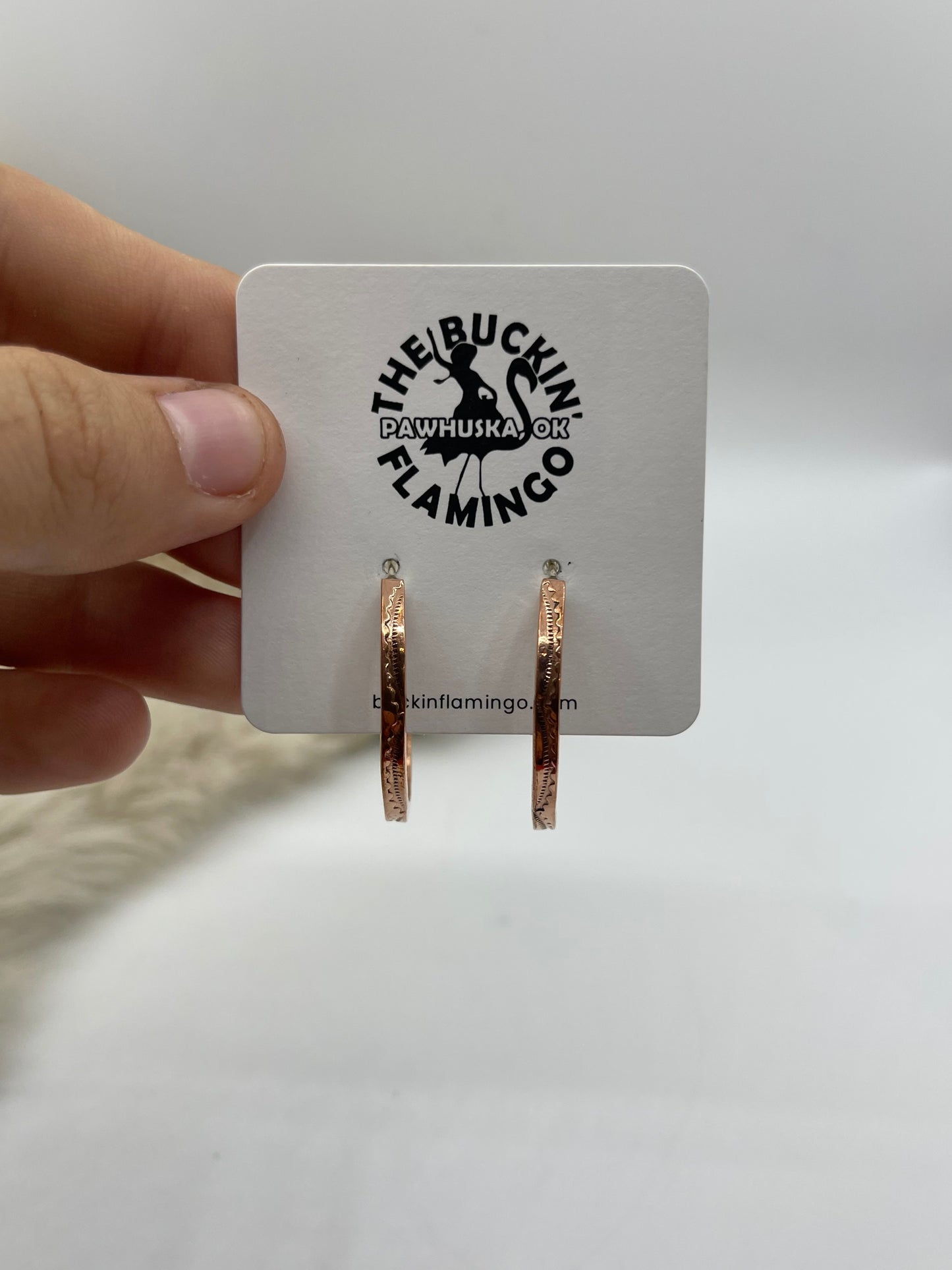Square Wire Stamped Copper Hoop Earrings By Elaine Tahe, Navajo