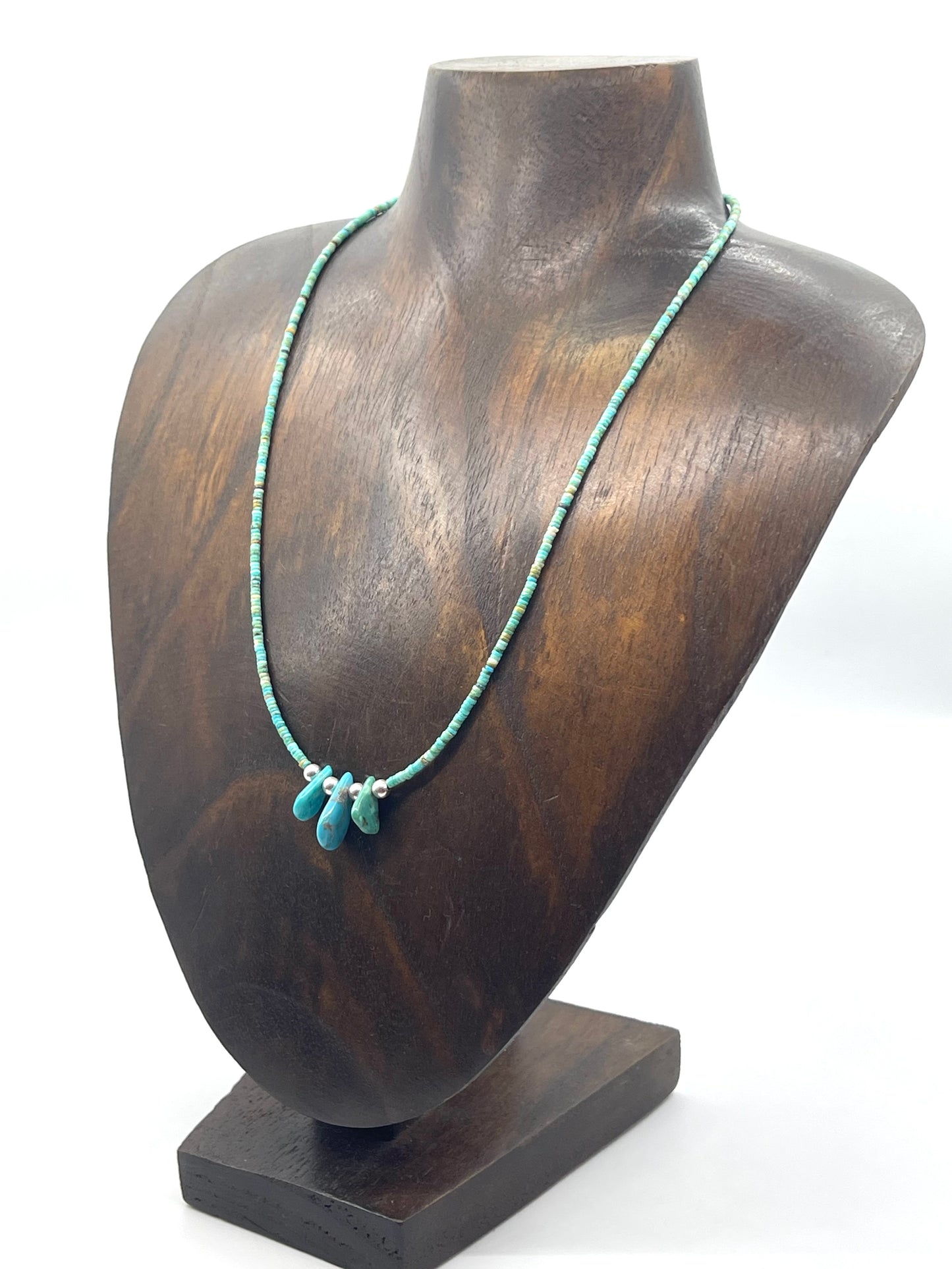 17.5" Tiny Turquosie Heishi Bead Necklace with Teardrop Slabs