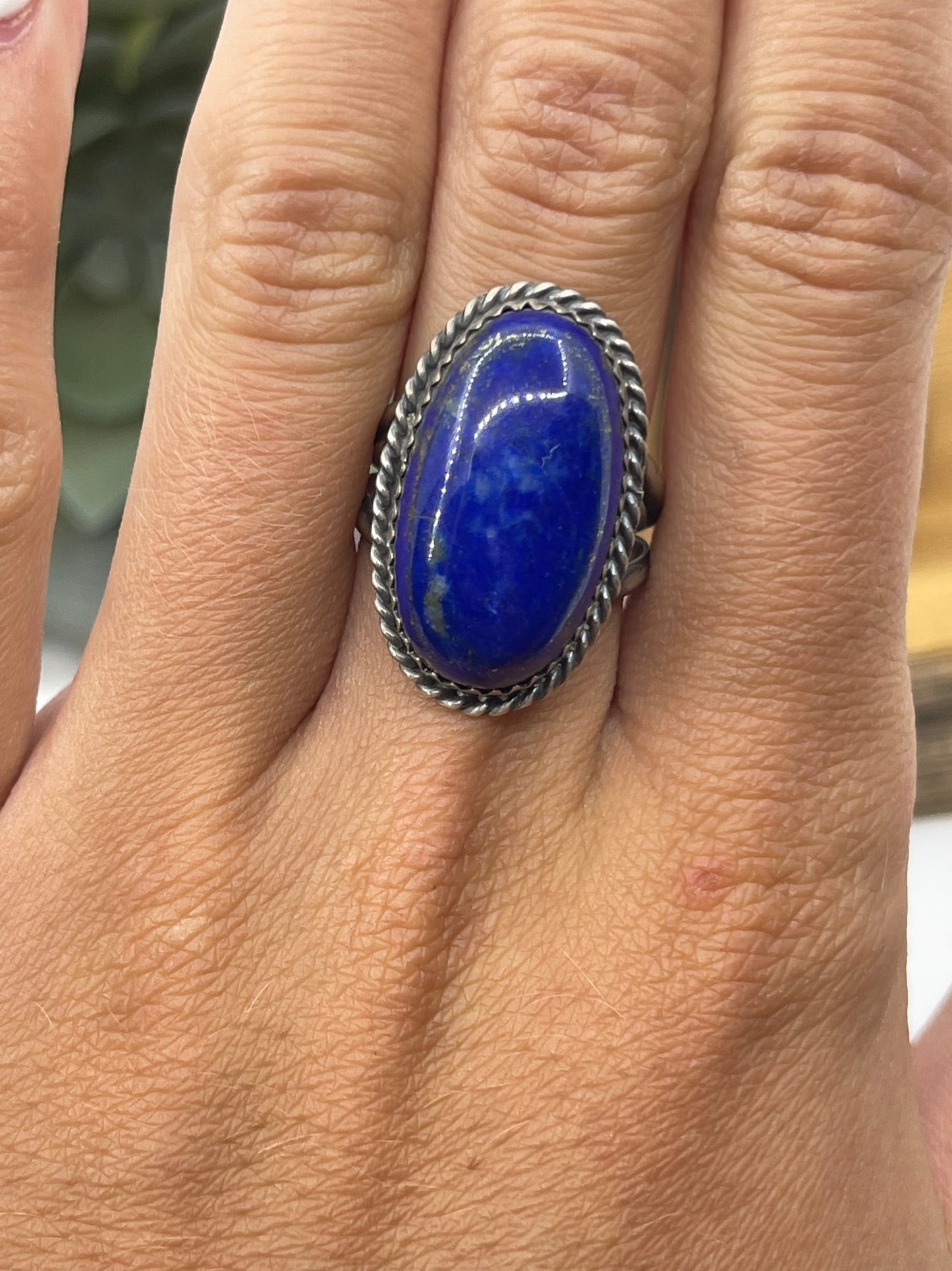 6.5 Lapis Oval Ring by C, Navajo