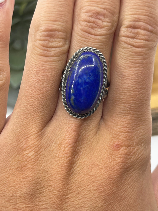 6.5 Lapis Oval Ring by C, Navajo