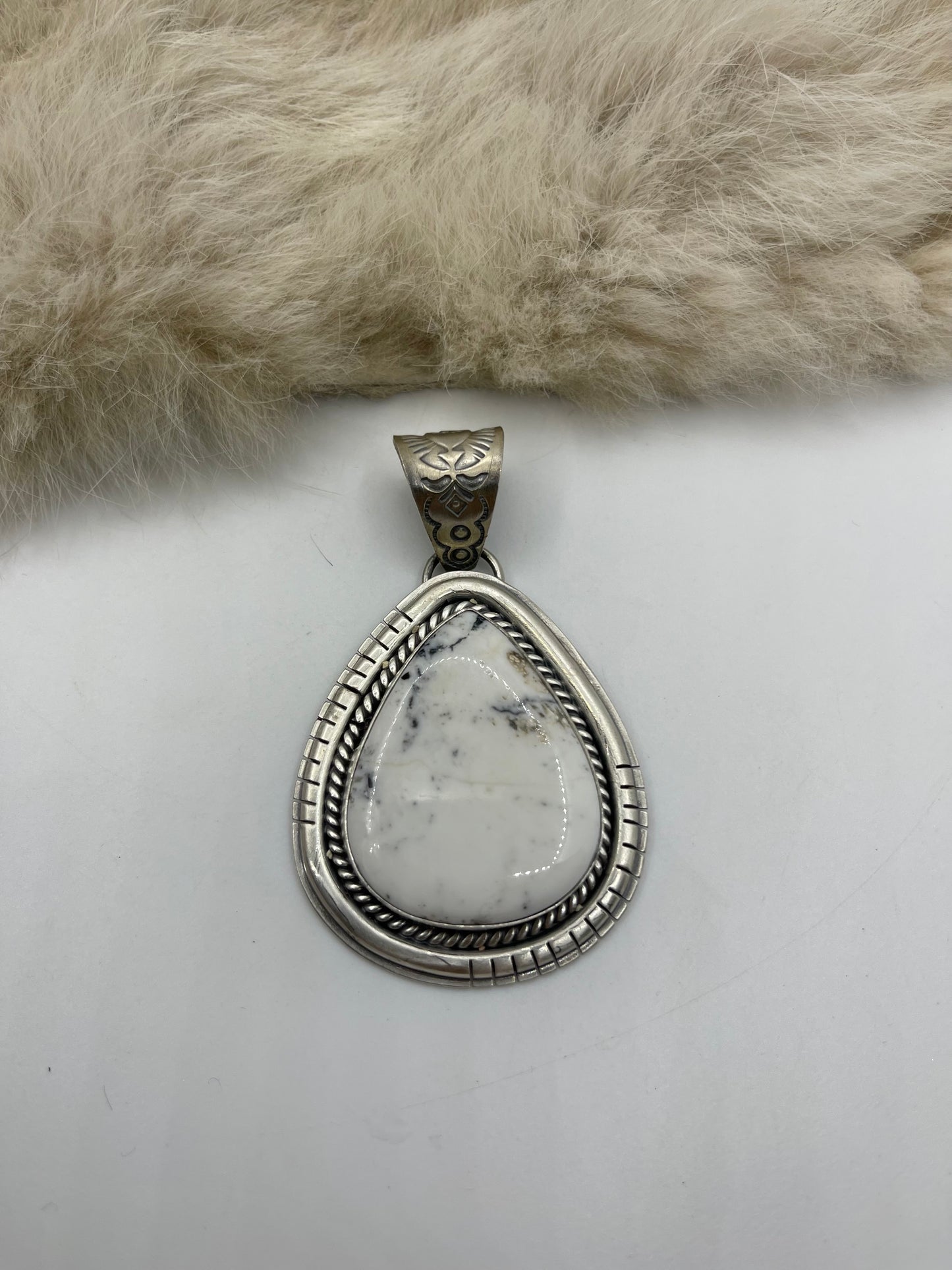 10mm Bail White Buffalo Teardrop Pendant by Jeff Largo, Navajo