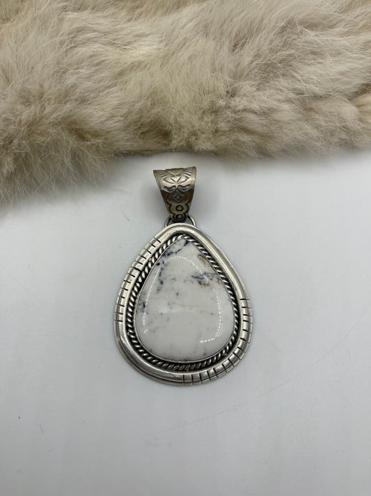 10mm Bail White Buffalo Teardrop Pendant by Jeff Largo, Navajo