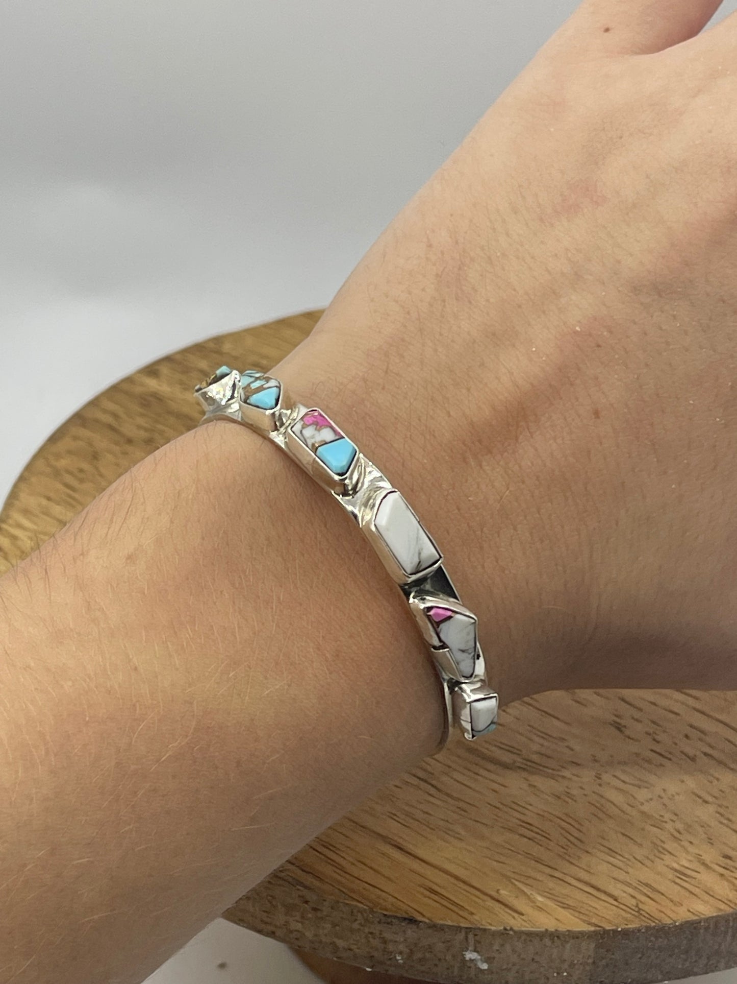 6 Stone Cotton Candy Cuff by Jude Candeleria, Zuni (Color Varies)