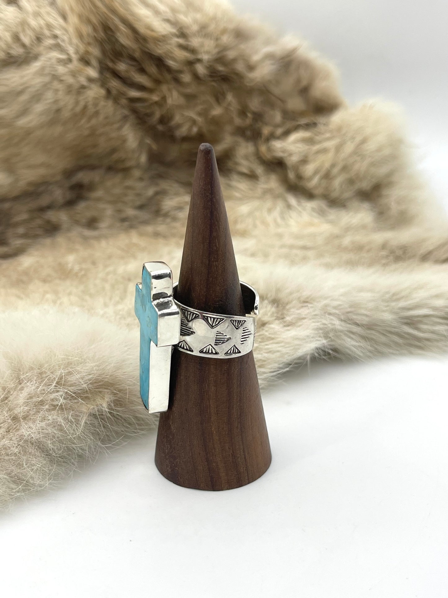 Adjustable (6.0-10.0) Kingman Turquoise Cross Ring