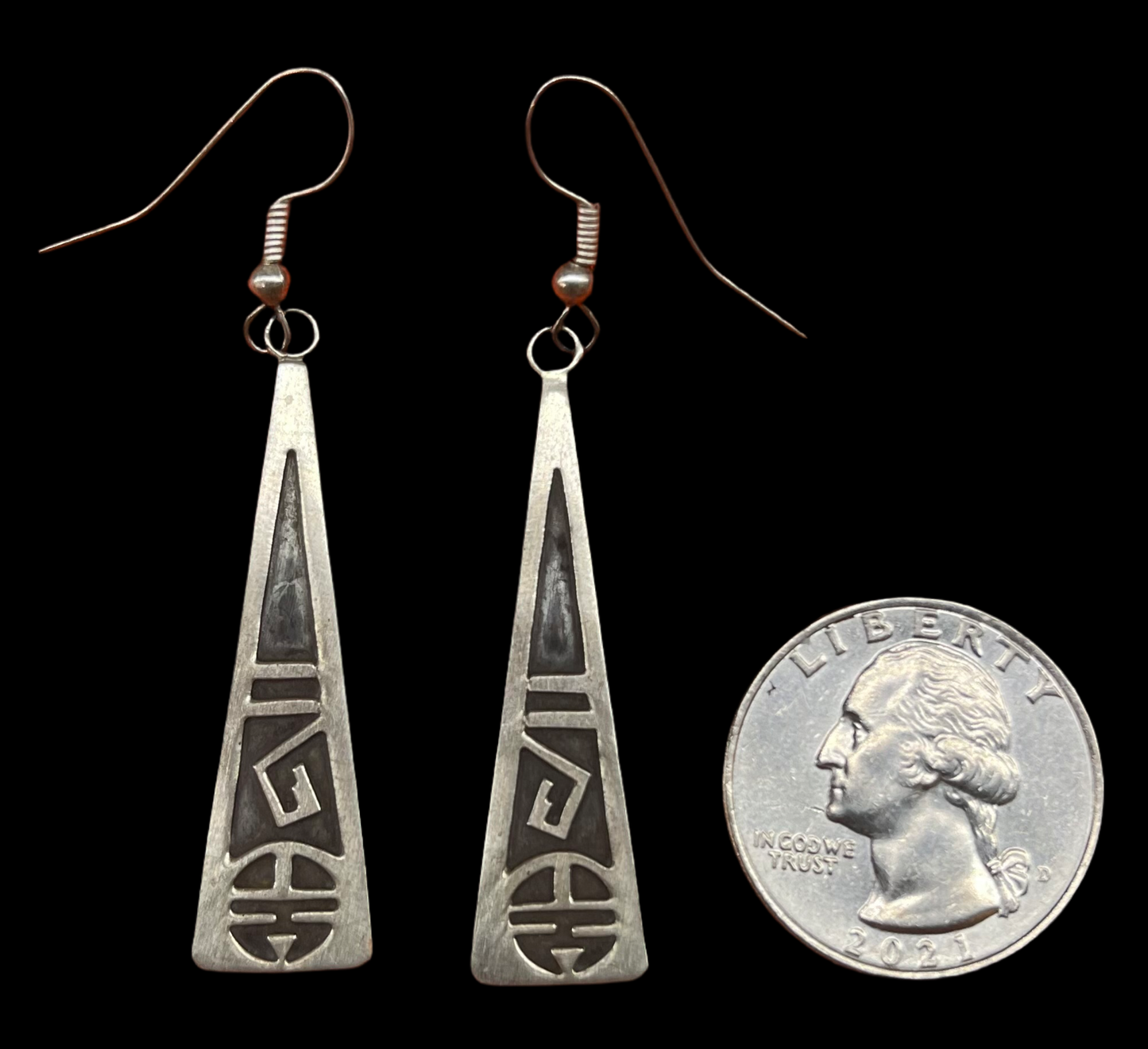 Stamped Sterling Silver Triangle Dangles by Steve Grant, Navajo