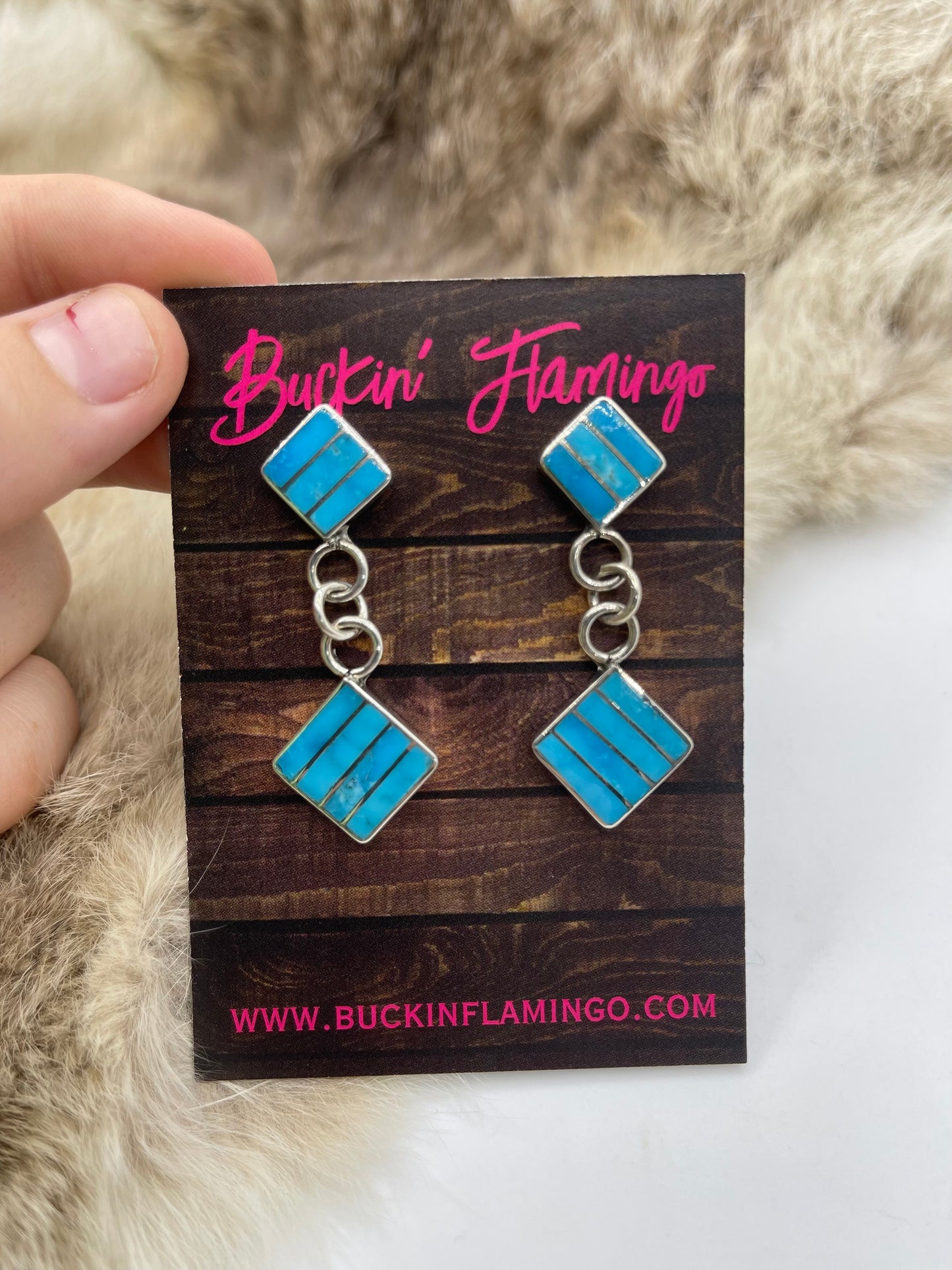 Inlay Turquoise Post Dangle Earrings by Viann Haloo, Zuni