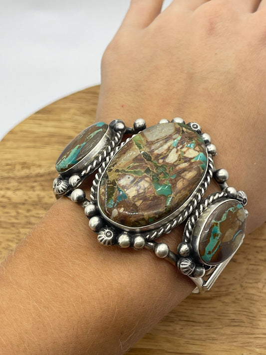 Royston Ribbon Turquoise 3 Stone Cuff by Augustine Largo, Navajo
