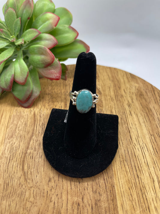 9.0 Kingman Turquoise Oval Ring by Charlene Yazzie, Navajo