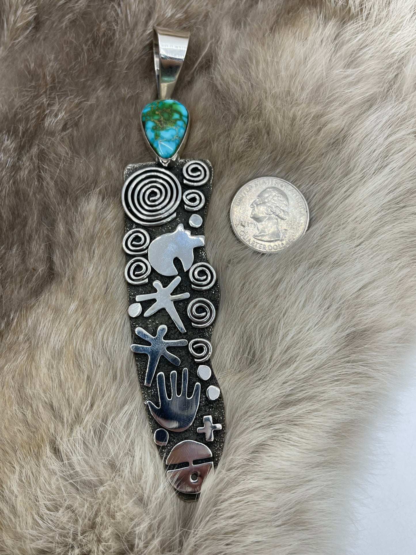 Grandma Petroglyph Pendant with Kingman Web Turquoise by Alex Sanchez, Navajo