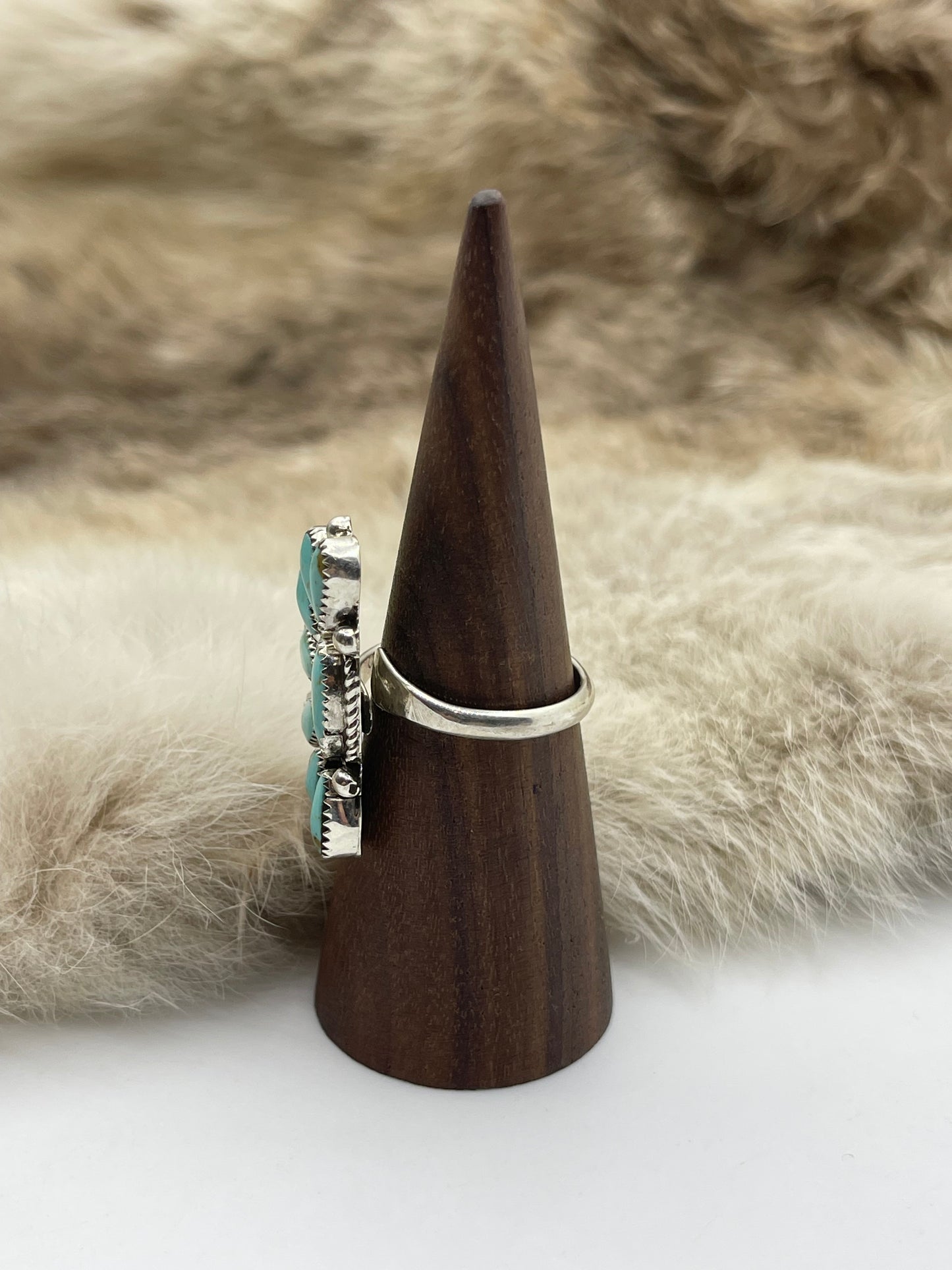 Adjustable 7.0-11.0 Light Greenish Blue Half Cluster Ring by Alicia Wilson, Navajo