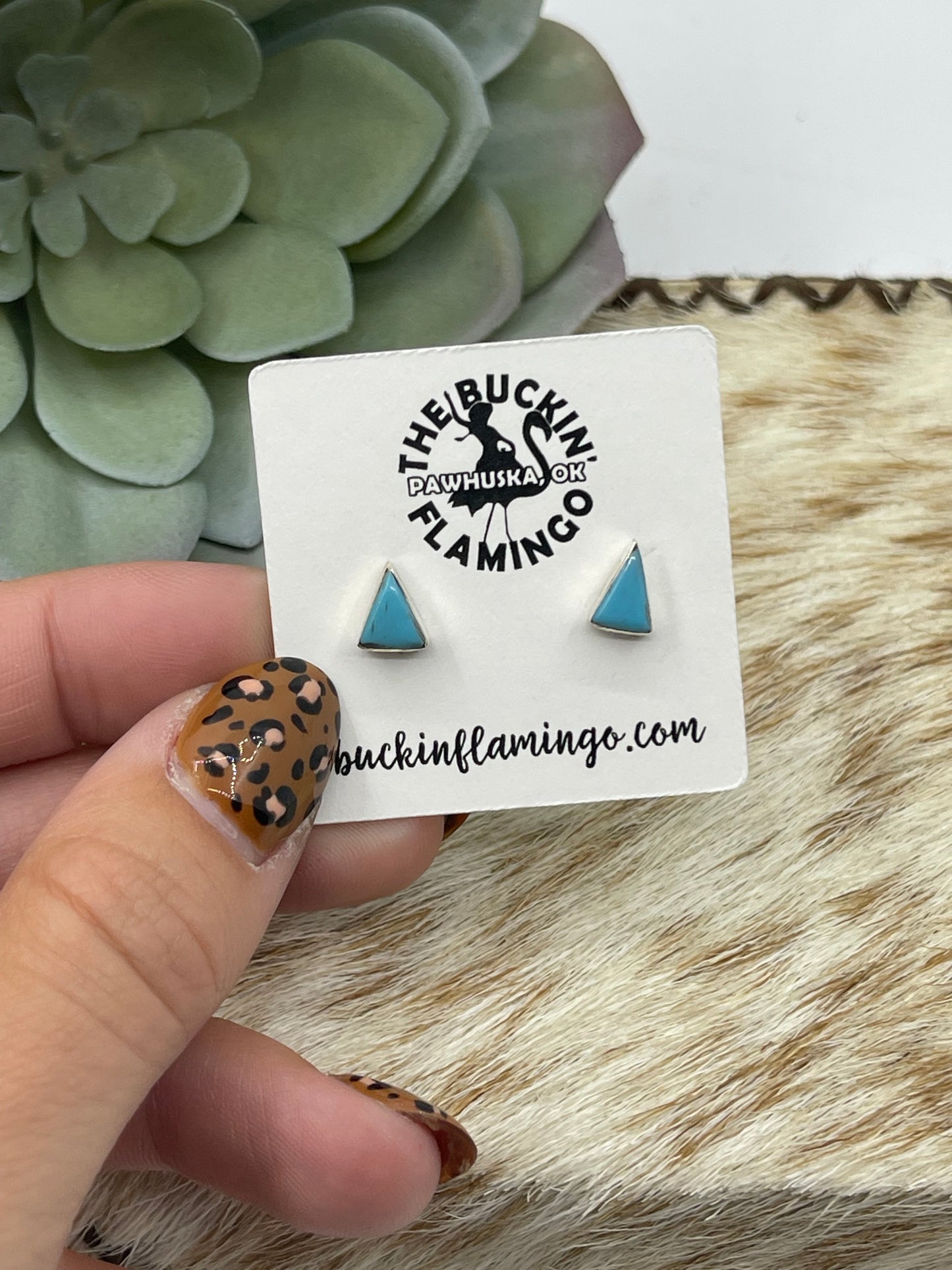 Tiny Turquoise Triangle Post Earrings by MaryAnn Neha, Zuni