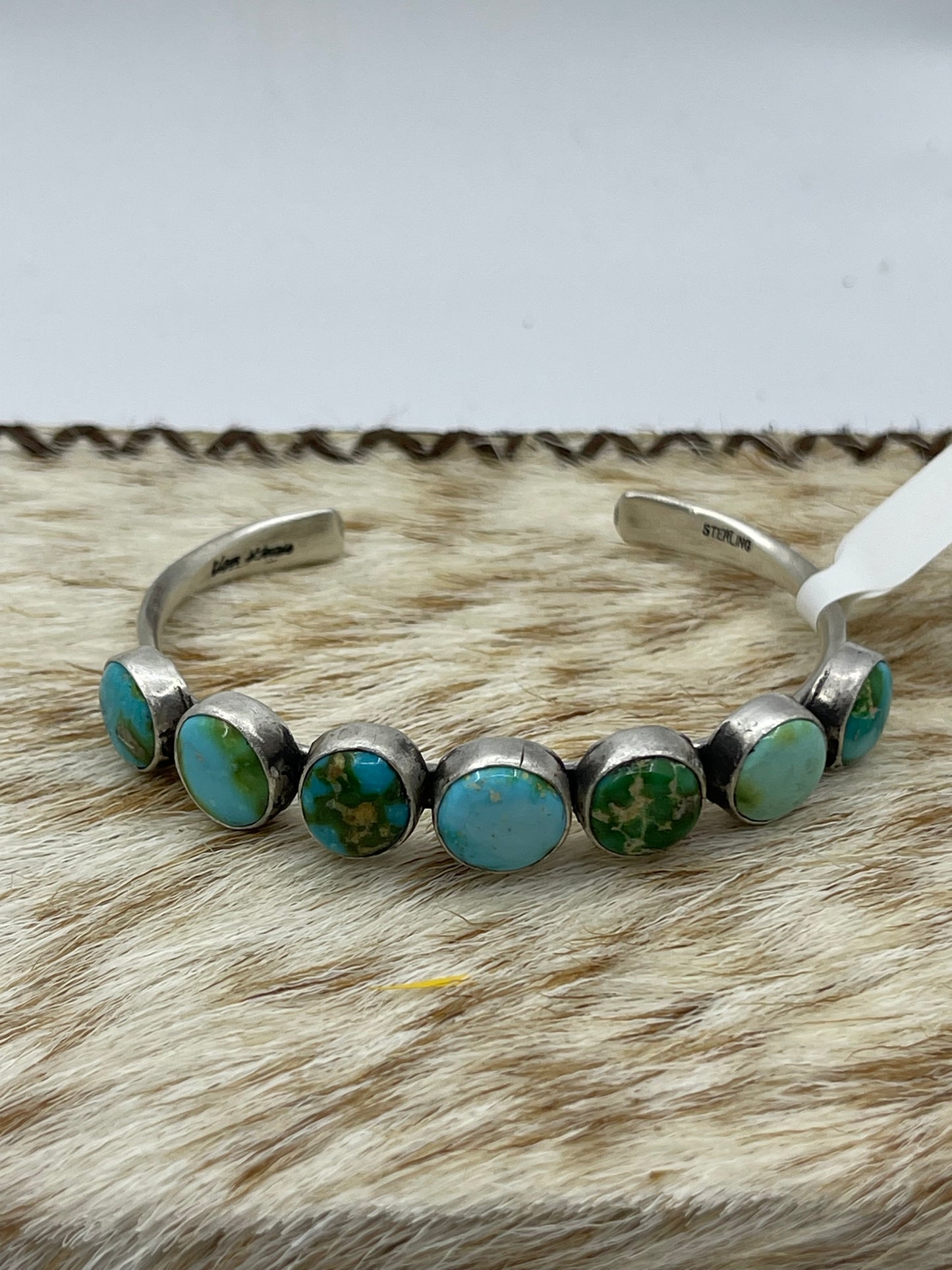 5 1/4”-7” 7 Stone Sonoran Gold Turquoise Cuff by Tom Lewis, Navajo
