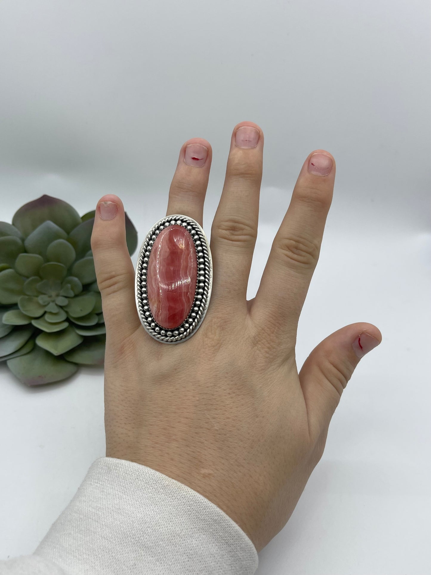 Adjustable Rhodochrosite Ring by Jeff Largo, Navajo