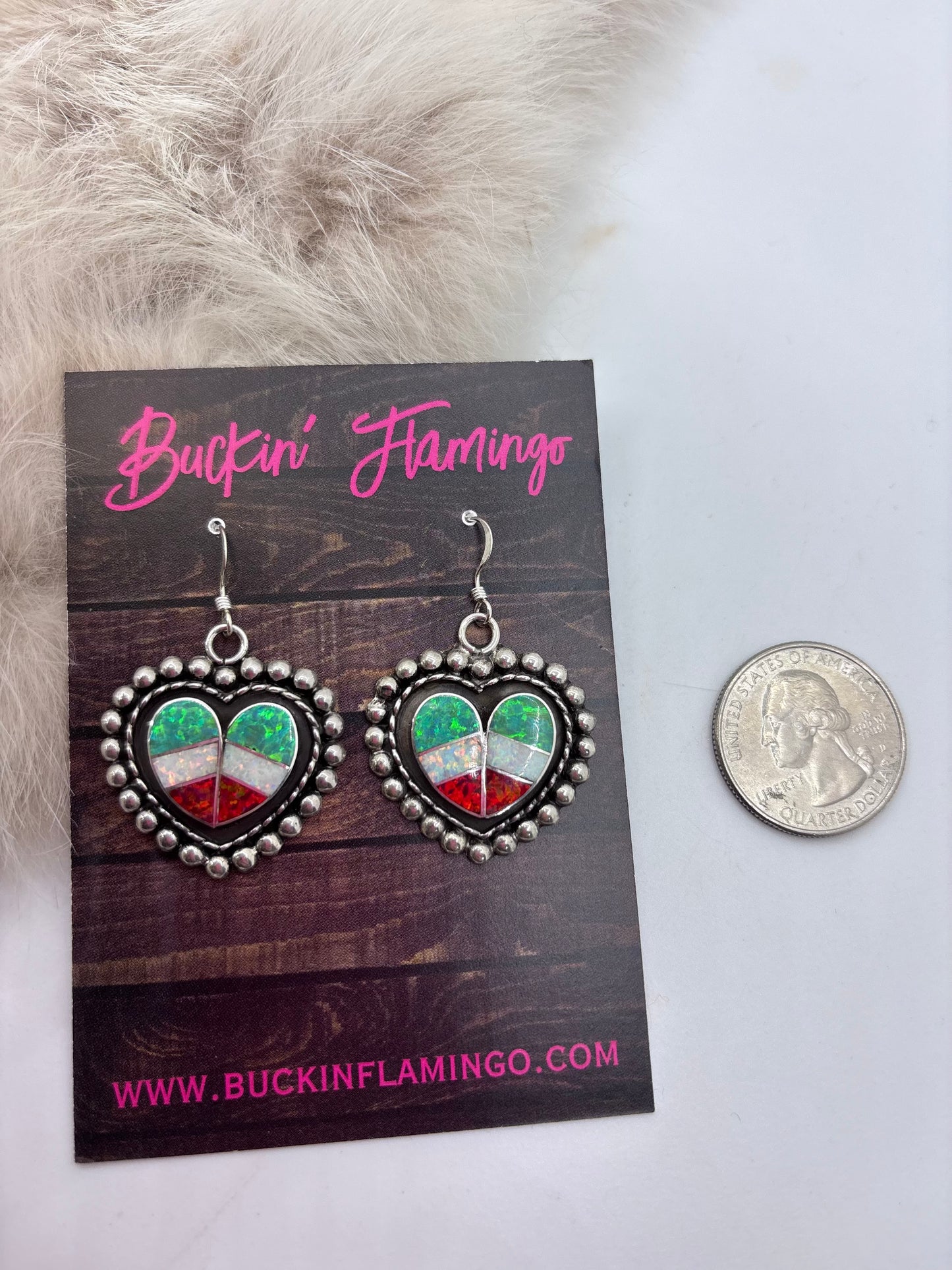 Heart Opal Dangle Earrings by Faye Lowsayatee, Zuni