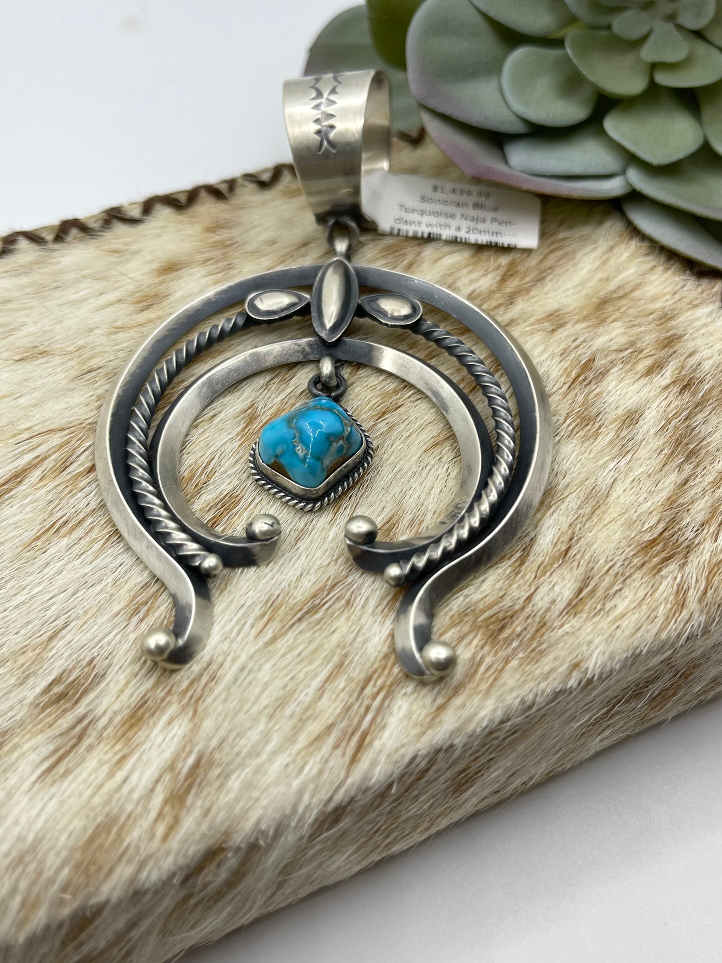 Sonoran Blue Turquoise Naja Pendant with a 20mm Bale