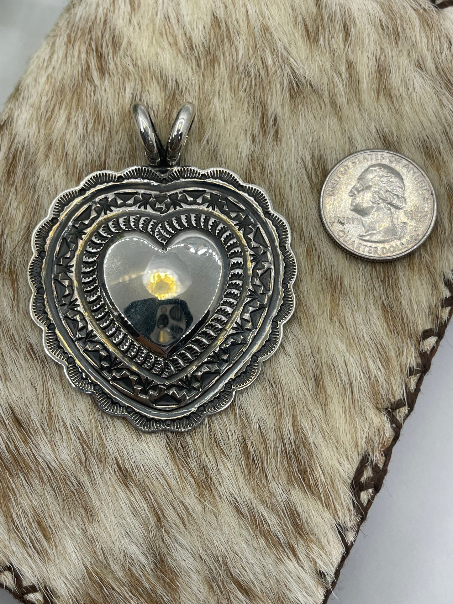 Stamped Heart Concho Pendant by Sunshine Reeves, Navajo