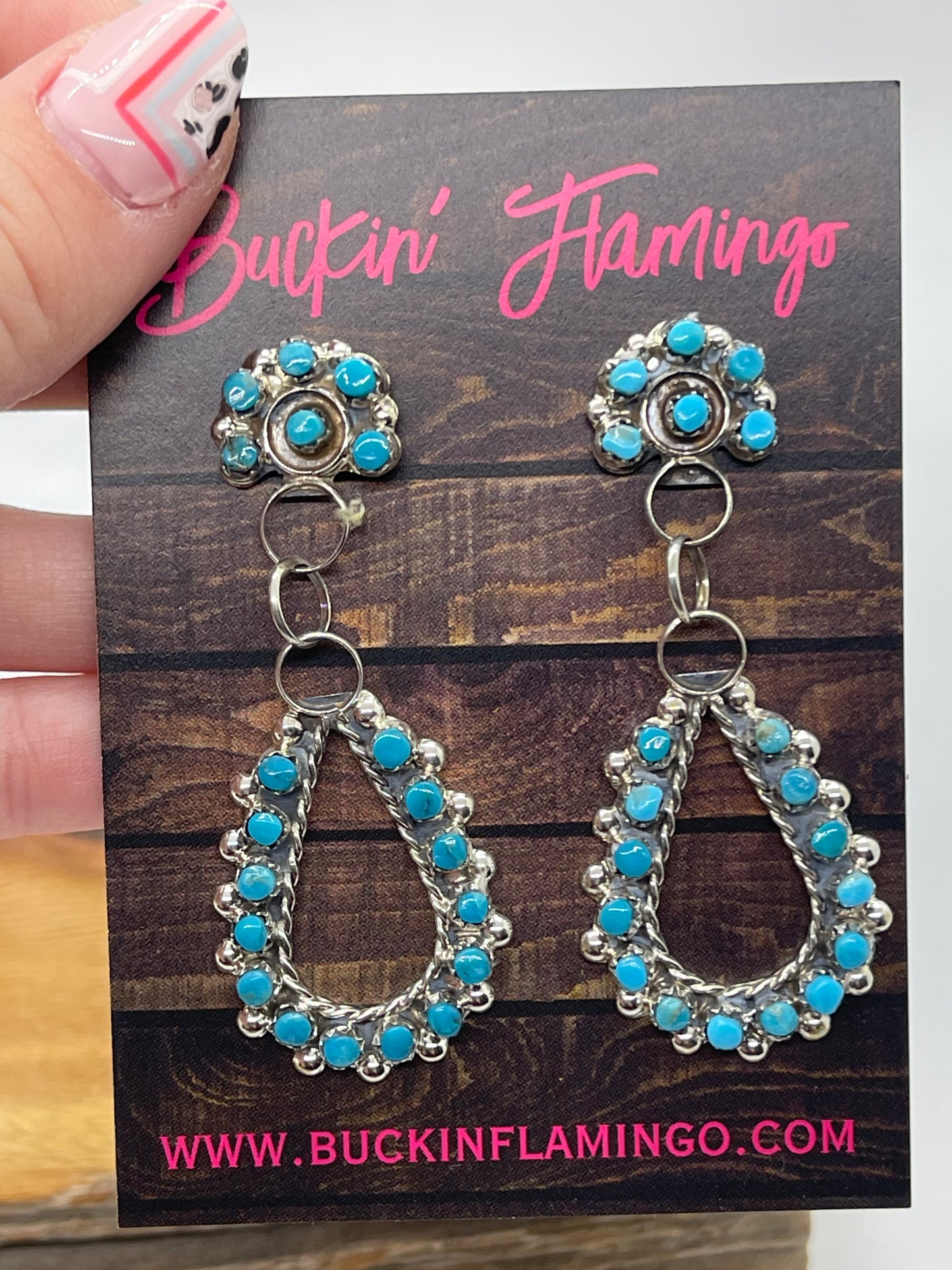 Turquoise Teardrop Post Dangle Earrings by Joanne Cheama, Zuni