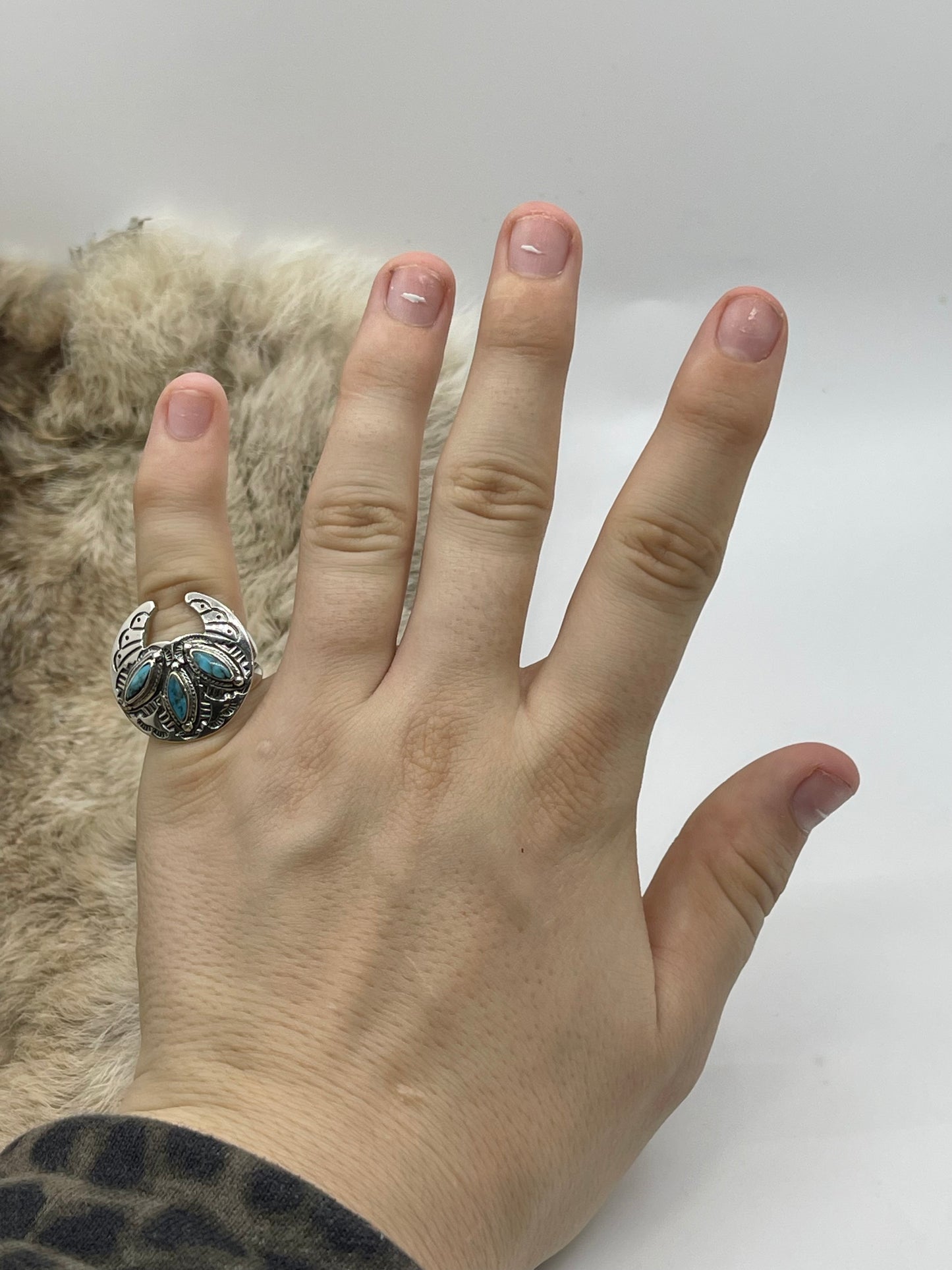 6.5 Naja Ring with Turquoise by Jeremy Delgarito, Navajo
